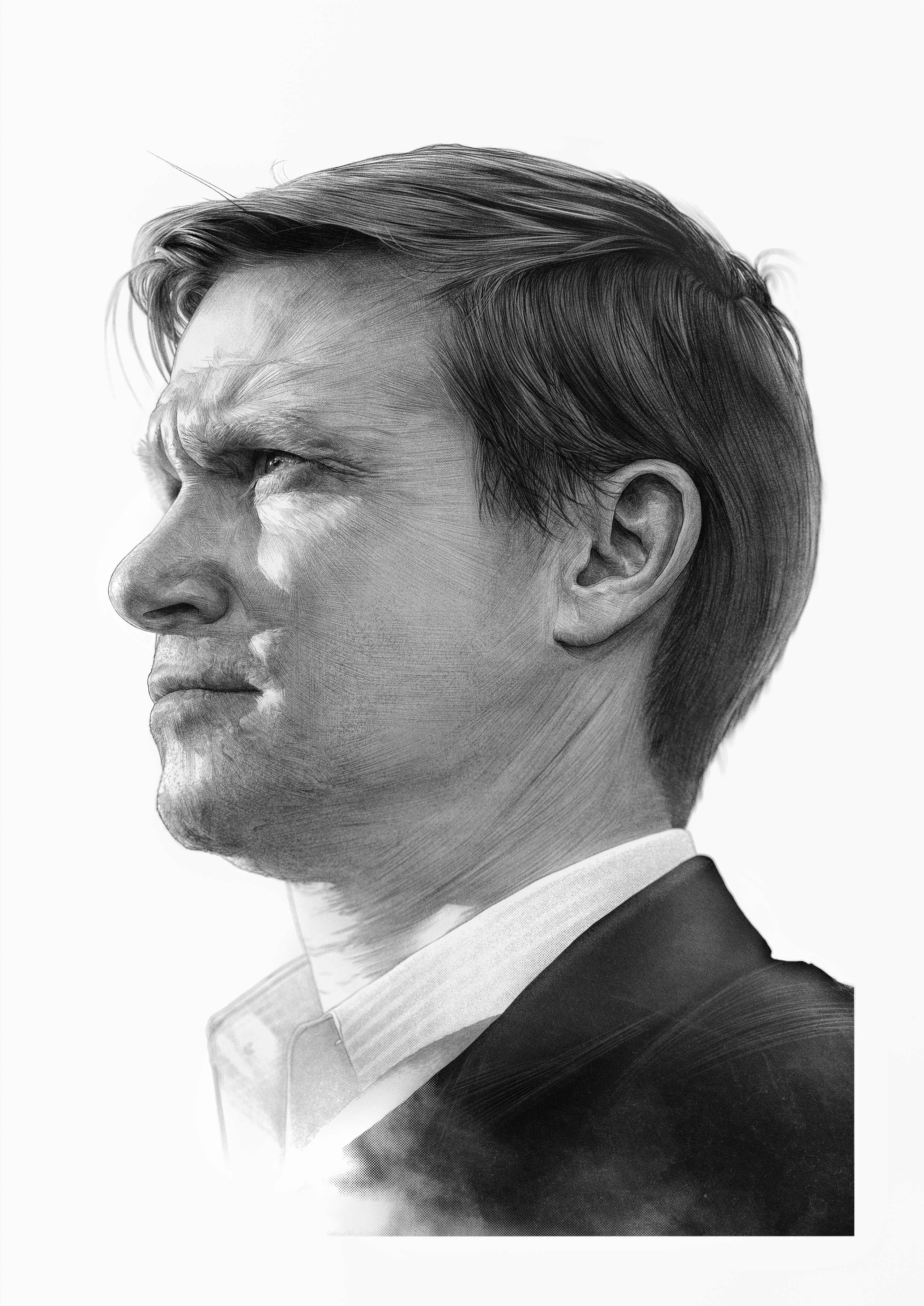 Graphic illustration of coach Jesse Marsch with Leeds United blue and yellow palette, vibrant design by John Tregoning