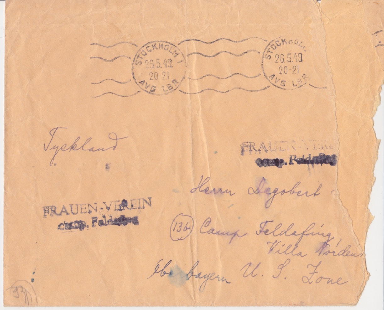 Envelope addressed to Bert from Stockholm, dated May 26, 1949. Just one month later he would find himself in the USA, making his way to Atlanta, GA where he would live with his aunt and uncle, Sara Hene and Rabbi Tobias Geffen.