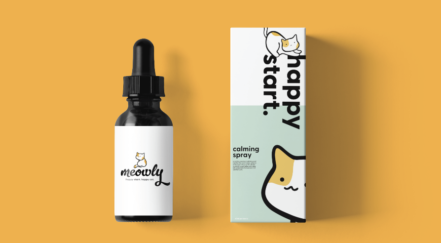Meowly Product: Happy start calming spray prototypeMockup, 2023