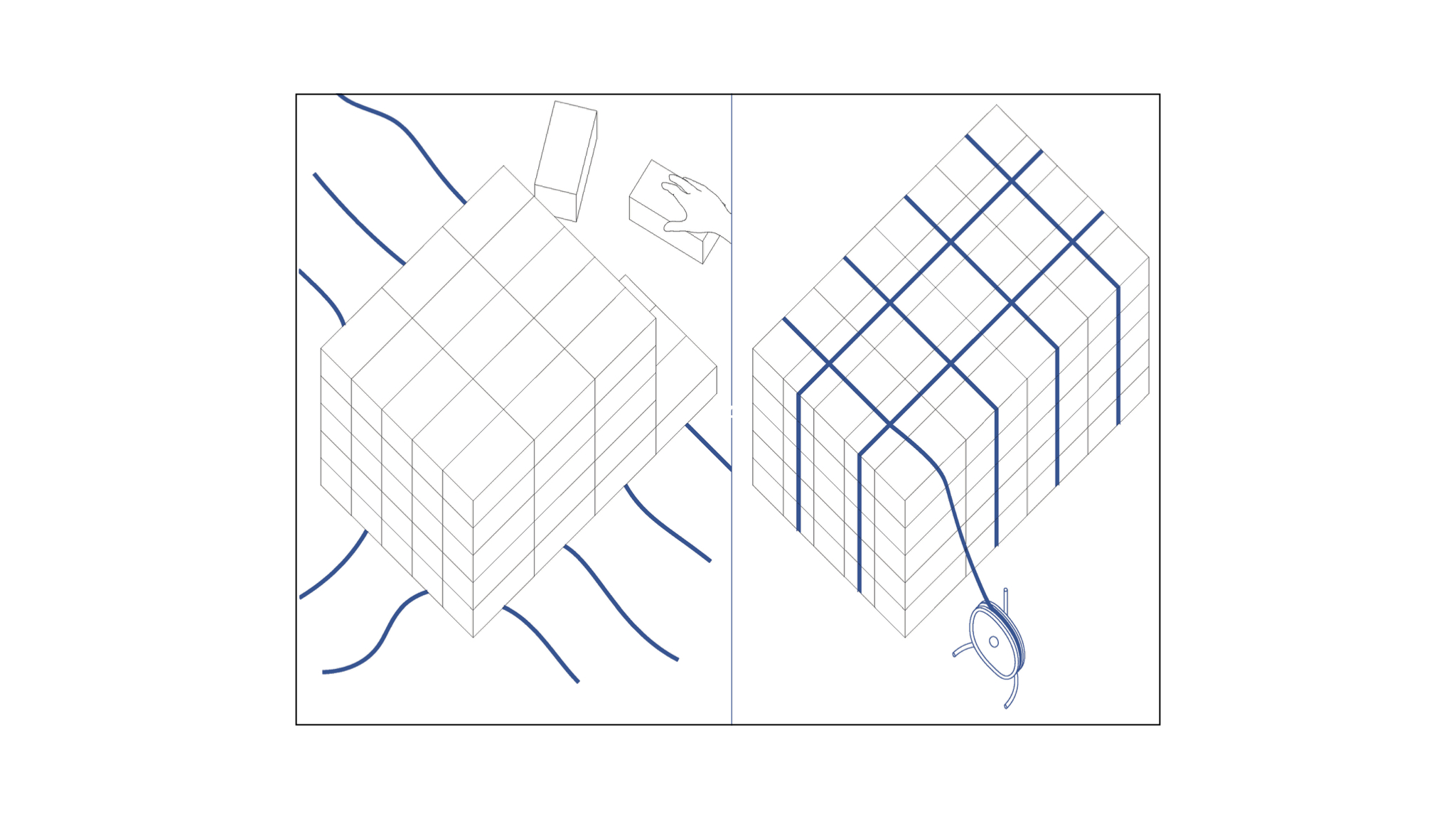 Stacking and tying: Pavilion modules can be assembled on or off site depending on constraints, in a method that eliminates chemical and adhesive connections