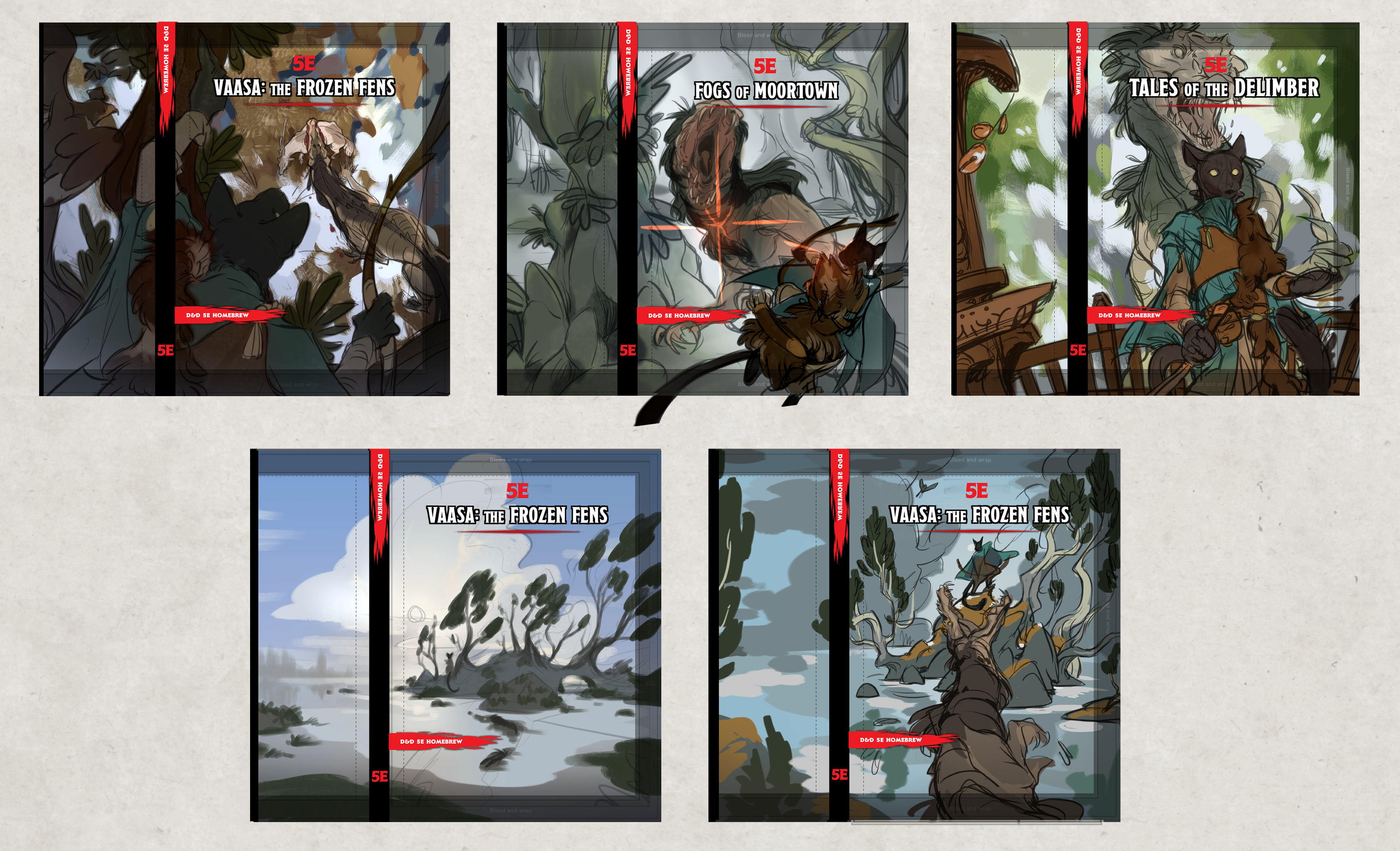 Mock DnD cover thumbnails.