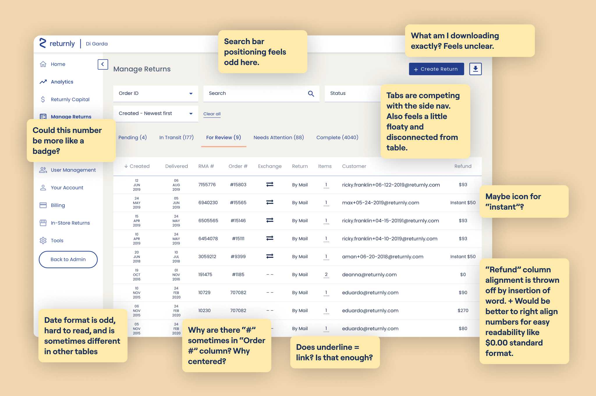 Audit Manage Returns Notes