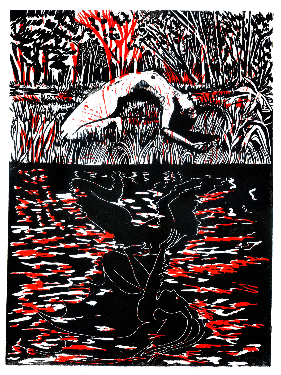 Invocation. Série de linogravures, deux passages. 39 x 30 cm. 2023