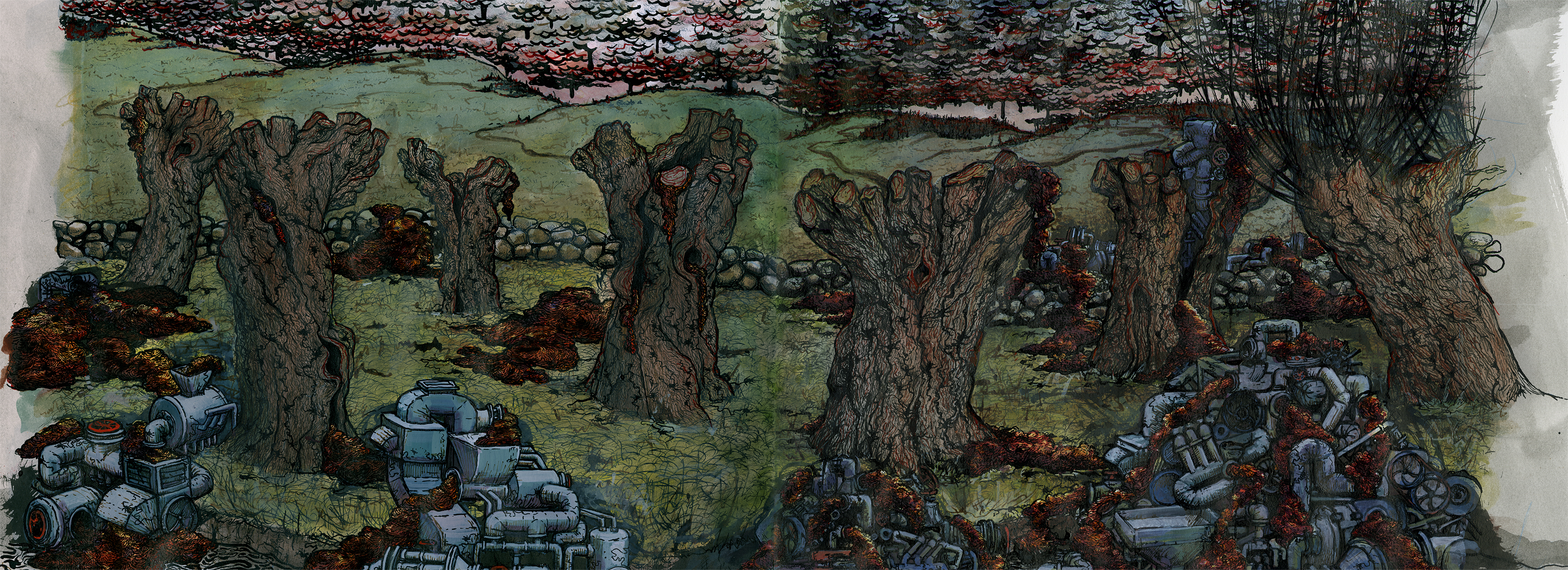 Full spread of cover image for Seputus' 2016 LP, Man Does Not Give, PRC Music