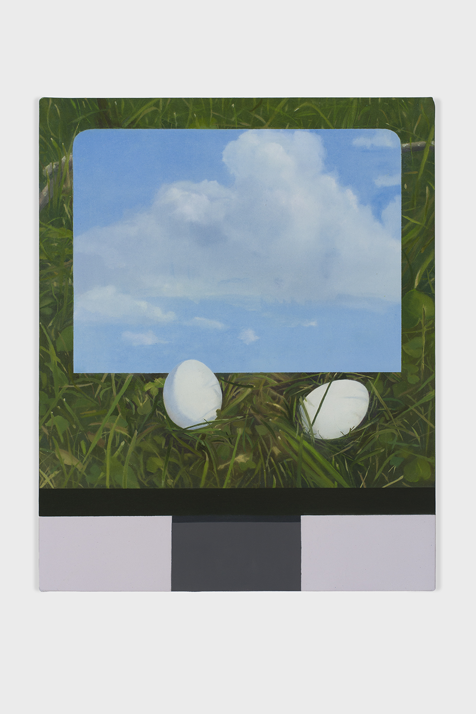 Eggs in the grass (watching clouds), 2021, oil and wax on linen, 12 x 16 in.