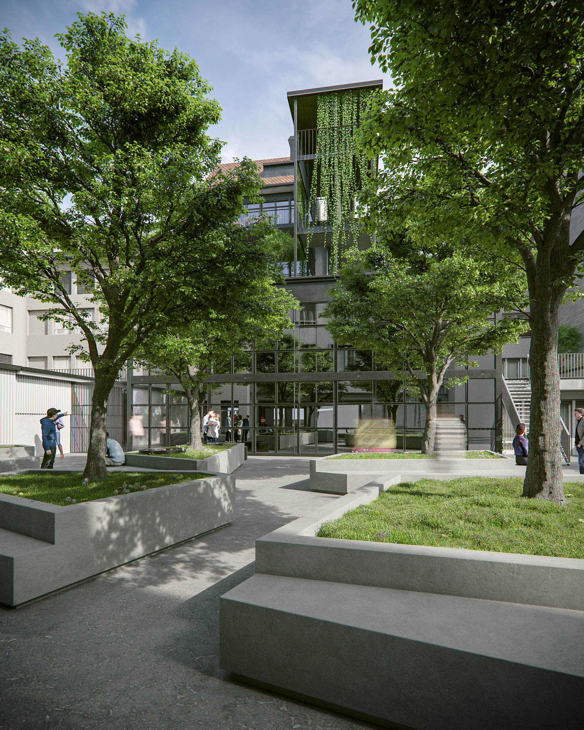 Aussenraum Gastrokonzept Park mit Sitzgelegenheiten