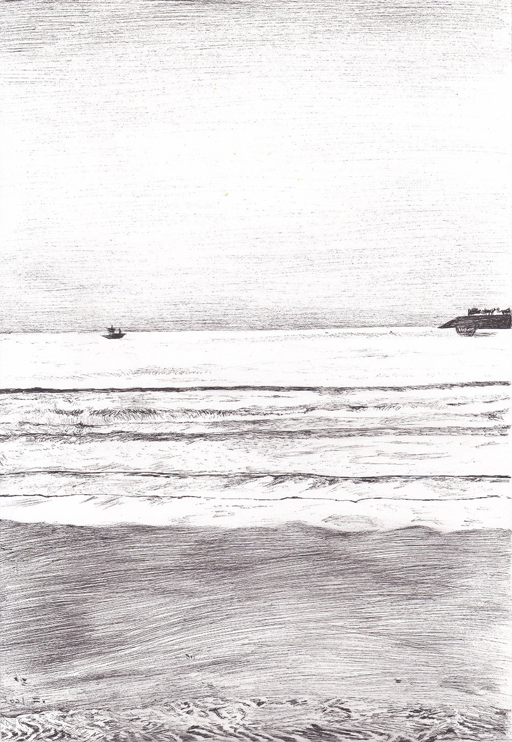 노을과 바다, 2021, pen on paper, 27.9*21(cm)