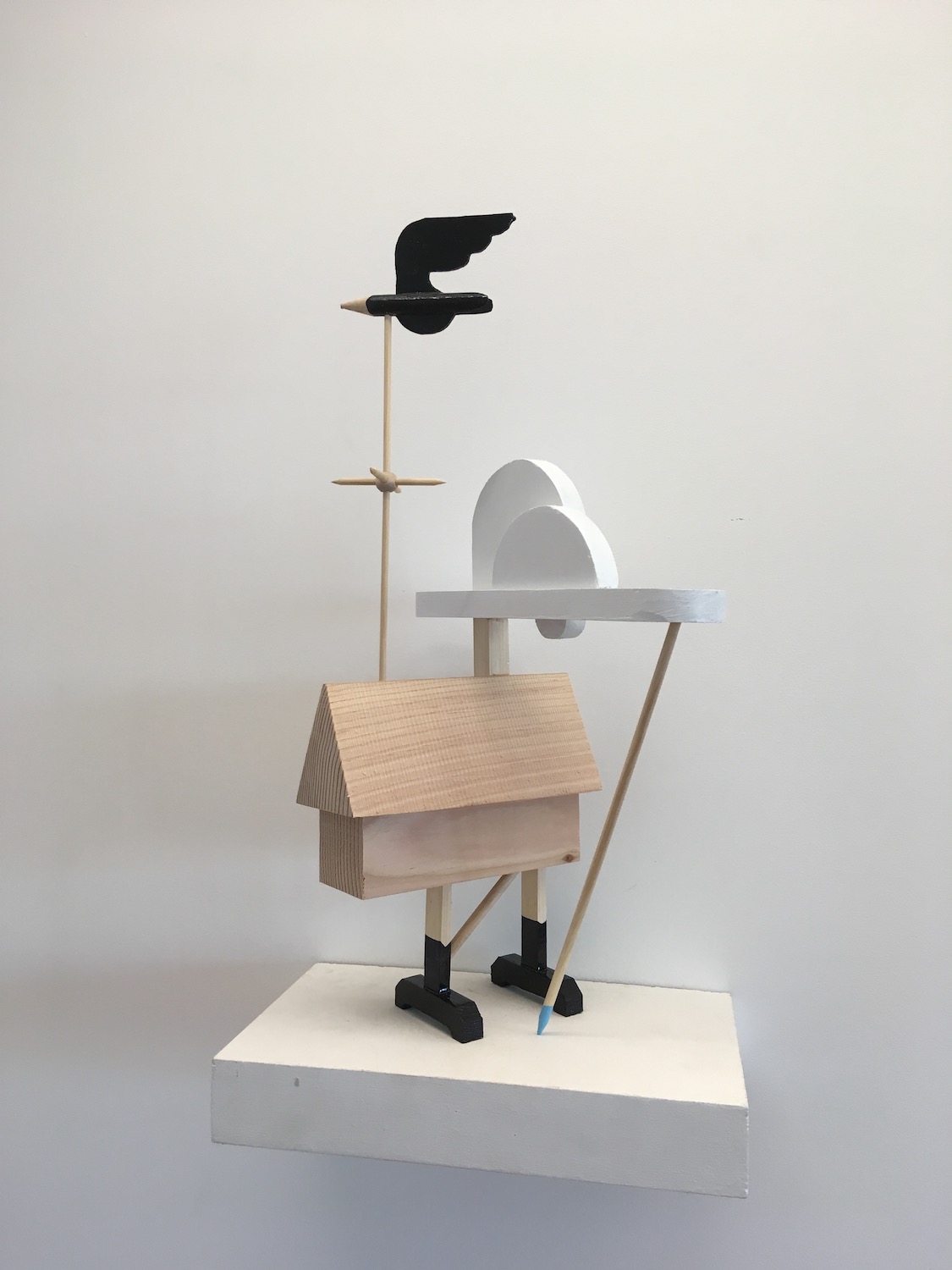 Untitled, 2019, Raw and painted wood, 21 x 9.5 x 11 in. (Sold)