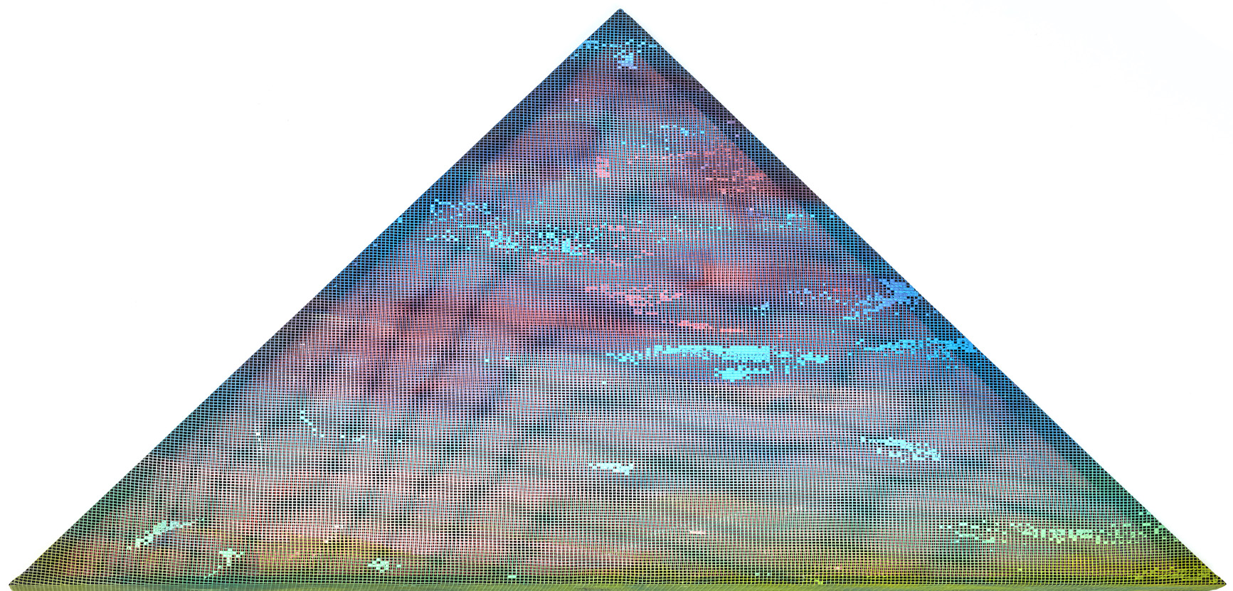 Cosmopool#2 ,2023 acrylique sur moustiquaire, 41 x 2 x 58 cm. Collection privée