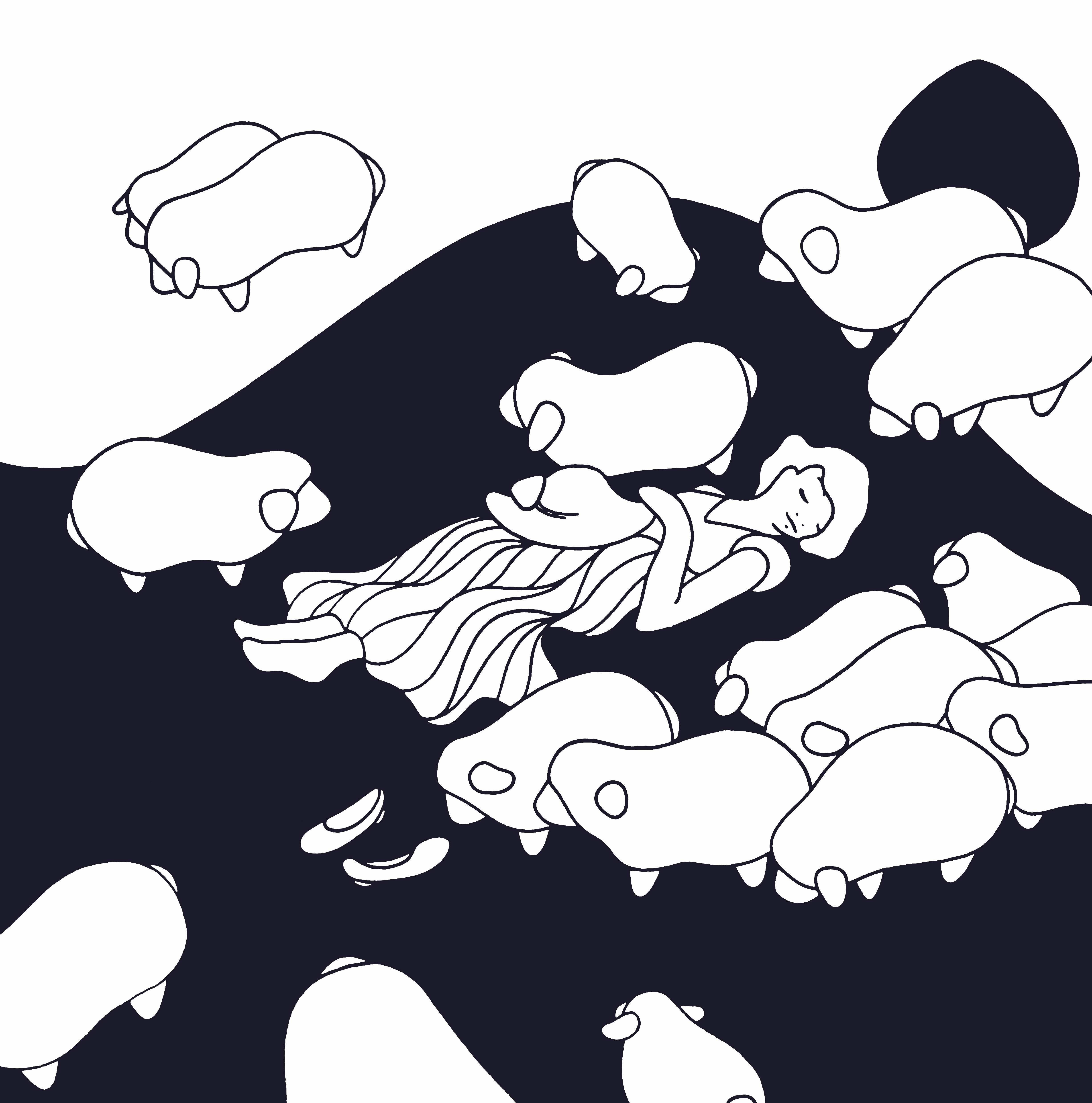 C’è gente che deve dormire  2017  Illustrazione tratta da “Parvenze” (2018), pubblicato da Pagine d’Arte edizioni