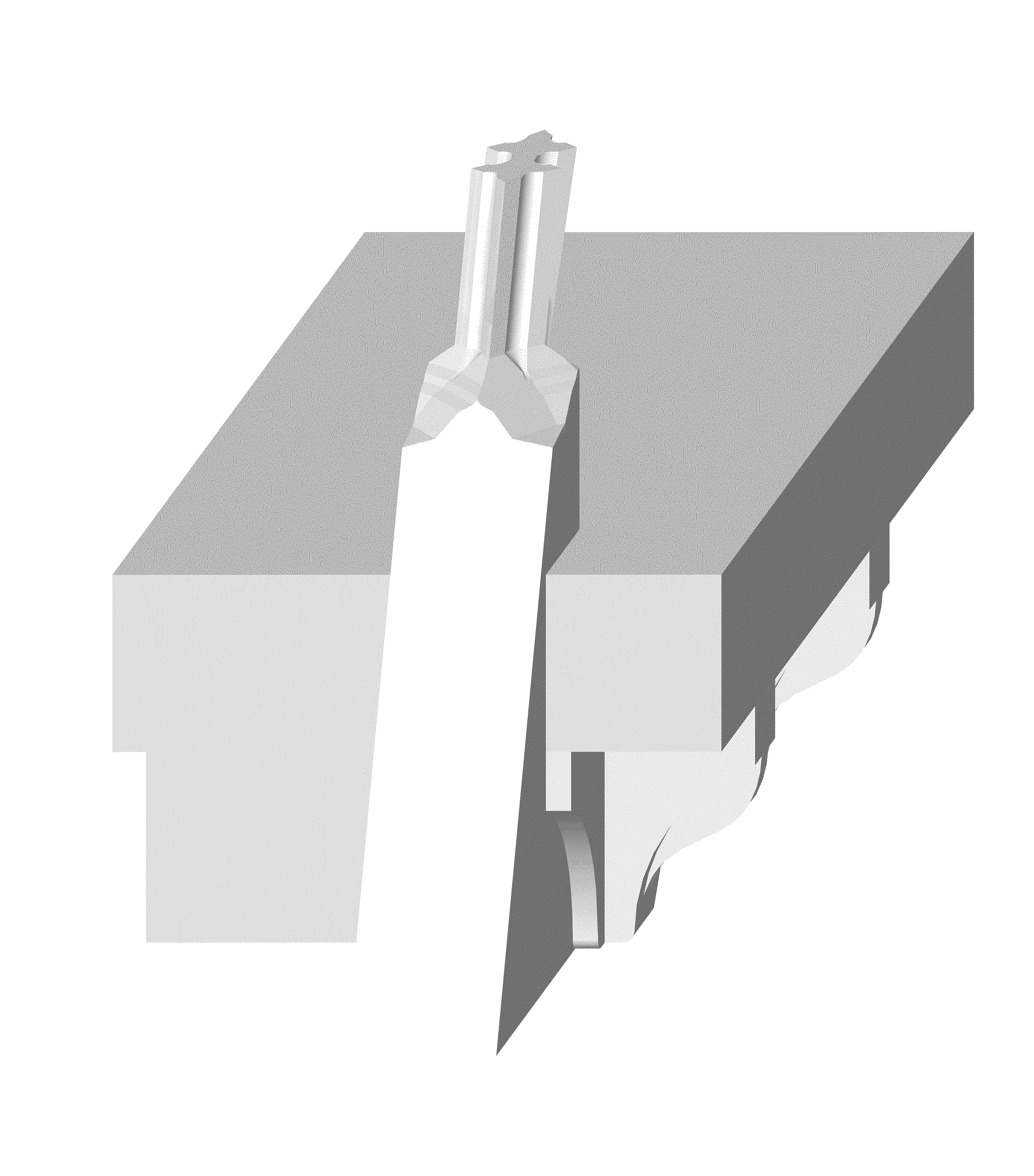 Detail of the purpose-built stone element where the profile of the tracery flows into the monumental supporting system.
