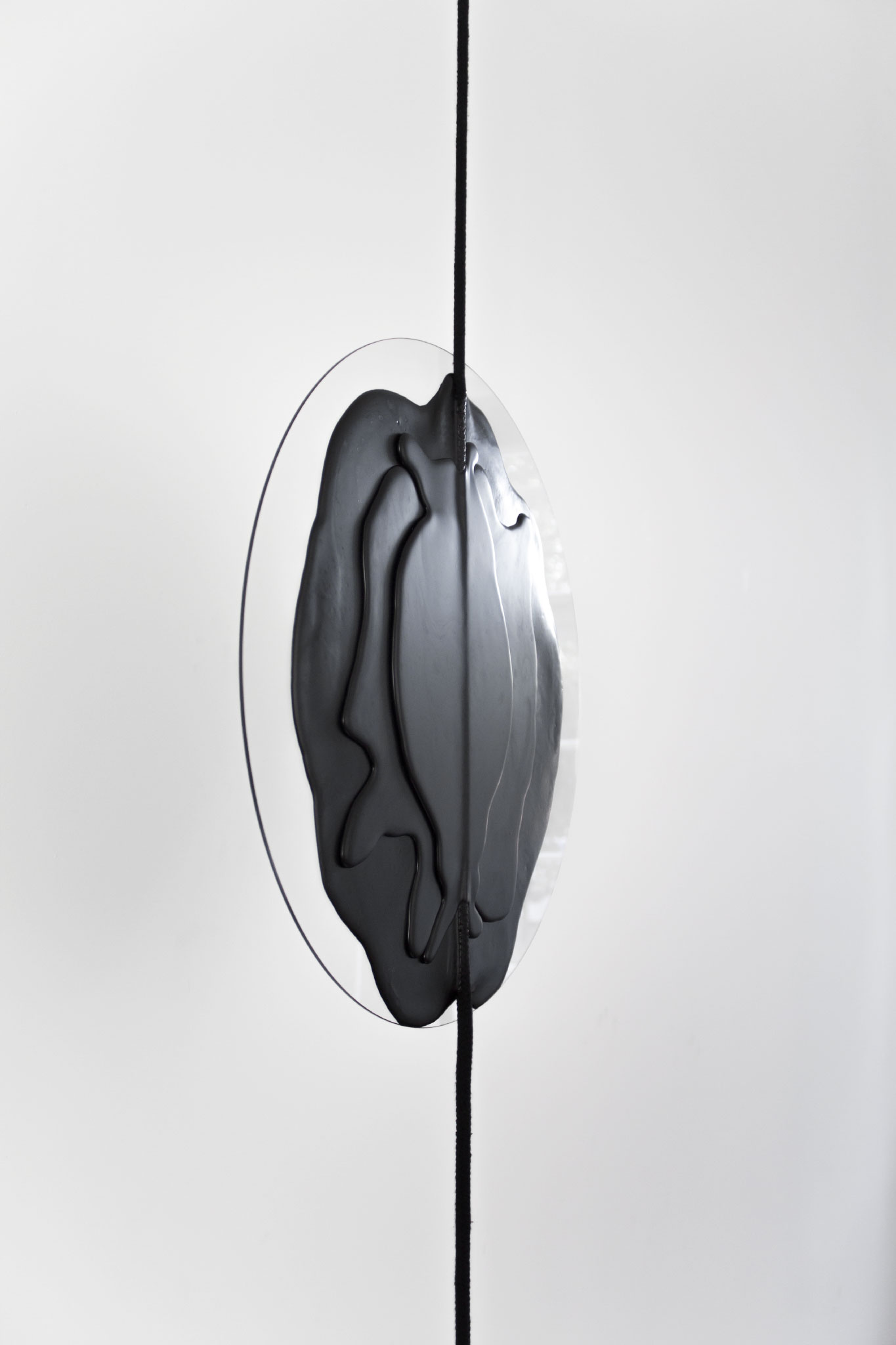 Forgotten Collection 1st Edition – Black Mirror IIIBirch pitch, highly transparent glass, cotton rope290 x 48 x 1 cm