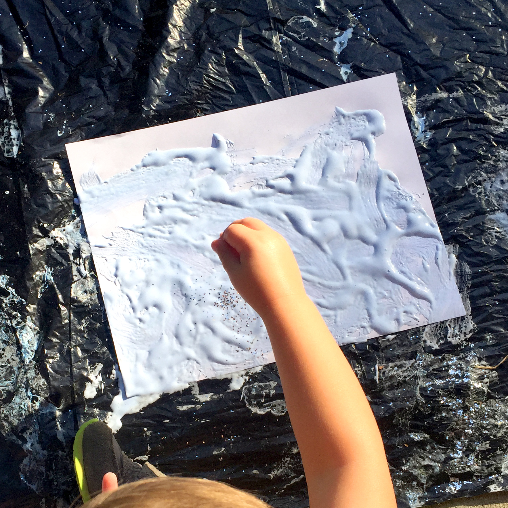 Puffy "ocean" painting with glitter