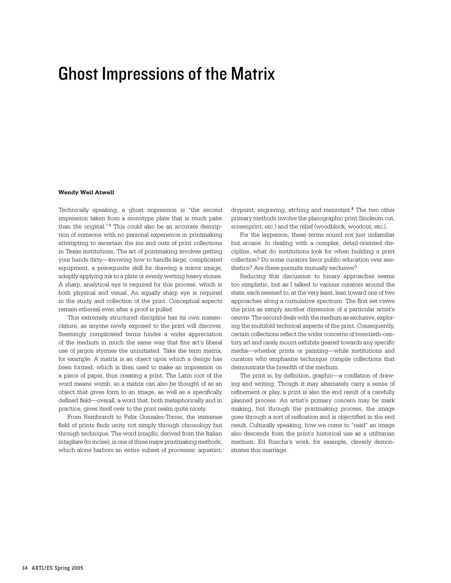 Art Lies: Ghost Impressions of the Matrix 