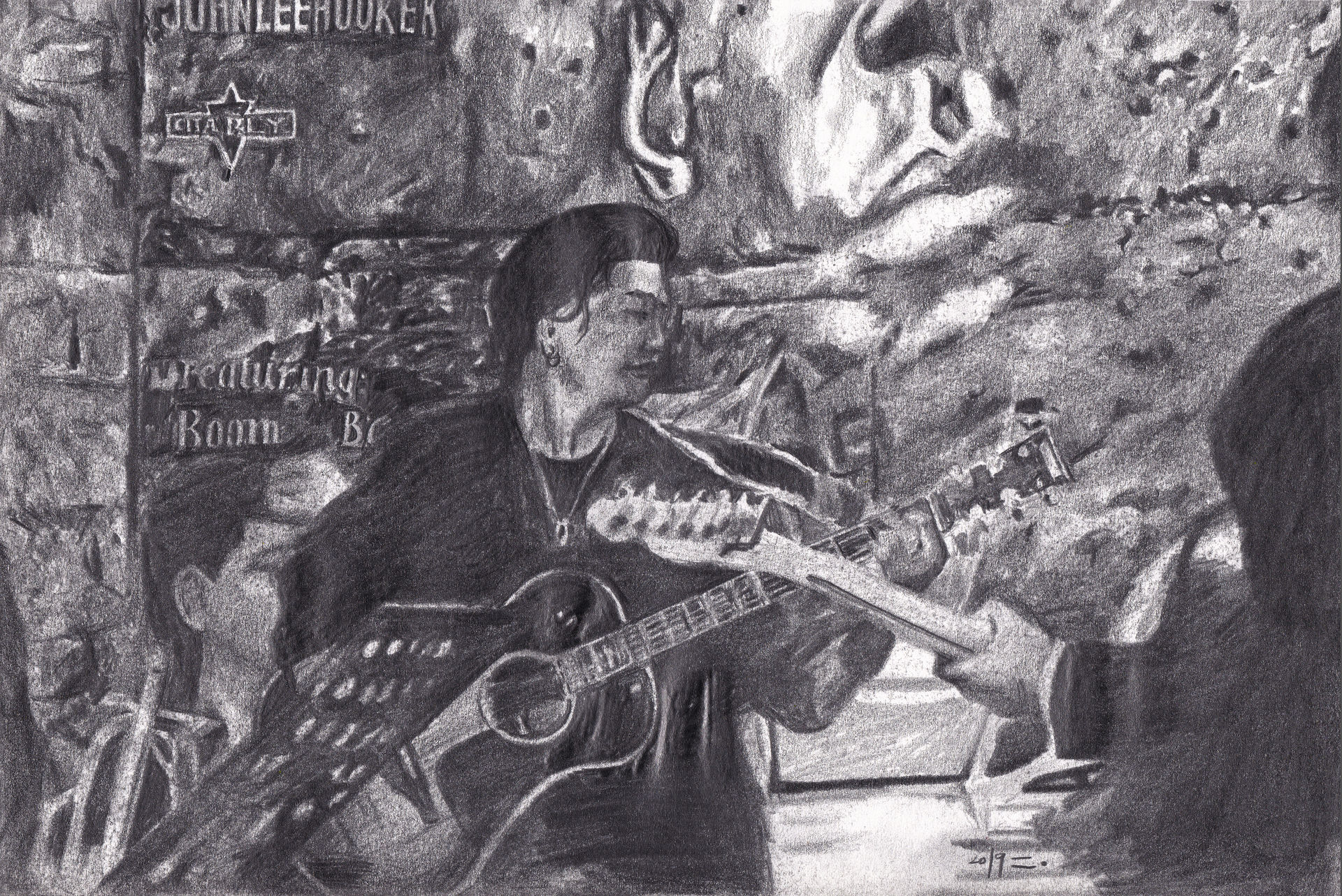 Self portrait (playing), 2019, pencil on paper, 21*27.9(cm)