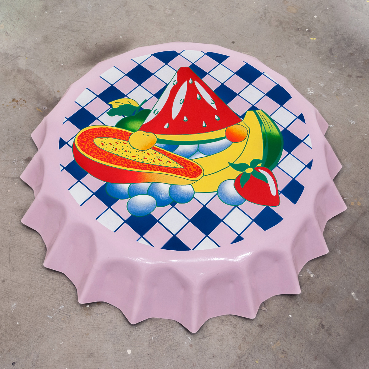 Froot, 2015Enamel on shaped steel33”&nbsp;︎ 33”&nbsp;︎ 6”