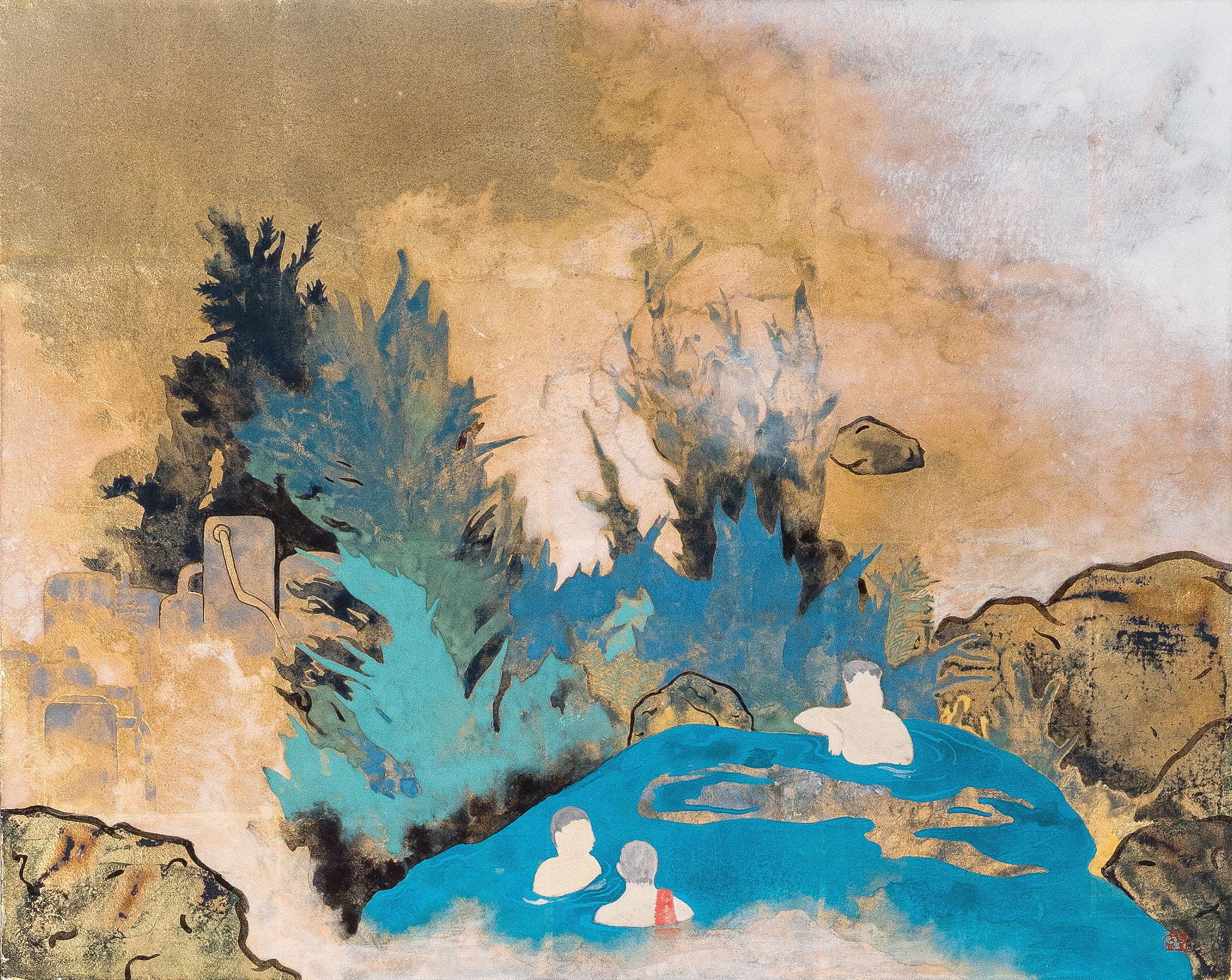 Hot Spring, 2013, Mineral pigments on metal foil 43x54cm