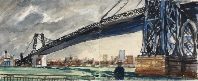 Williamsburg Bridge New York 2000 - watercolor 22x53 cm