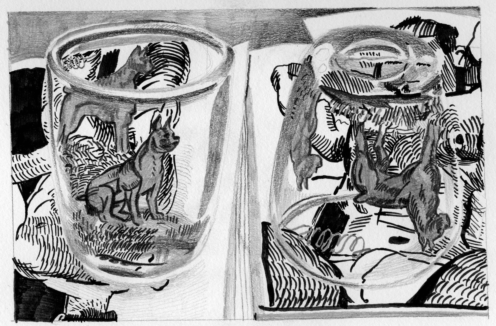 Two Cups on Two Drawings. 7" x 10"