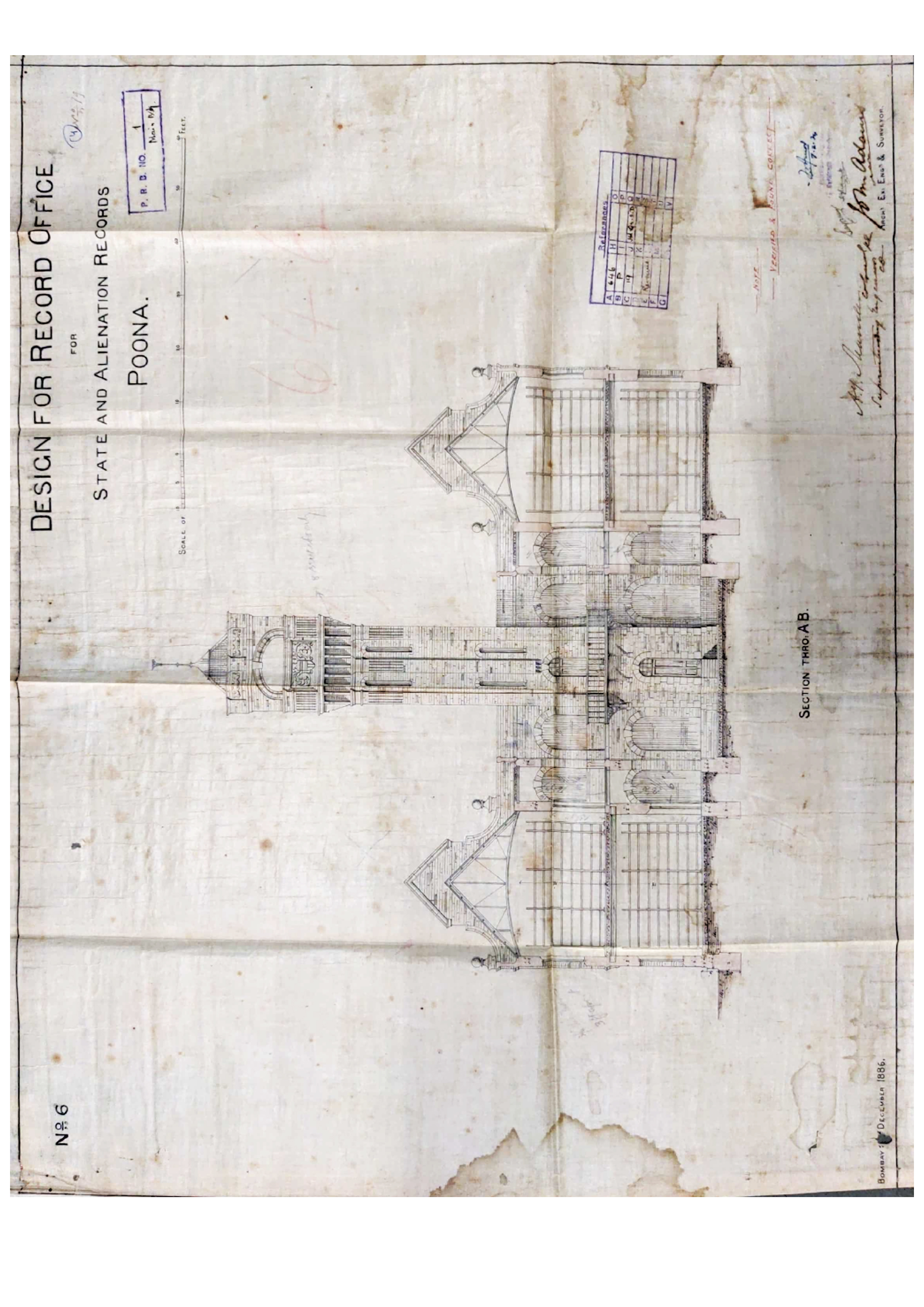 Elevation Drawing of the water tower (Source: PWD Archives, Pune)