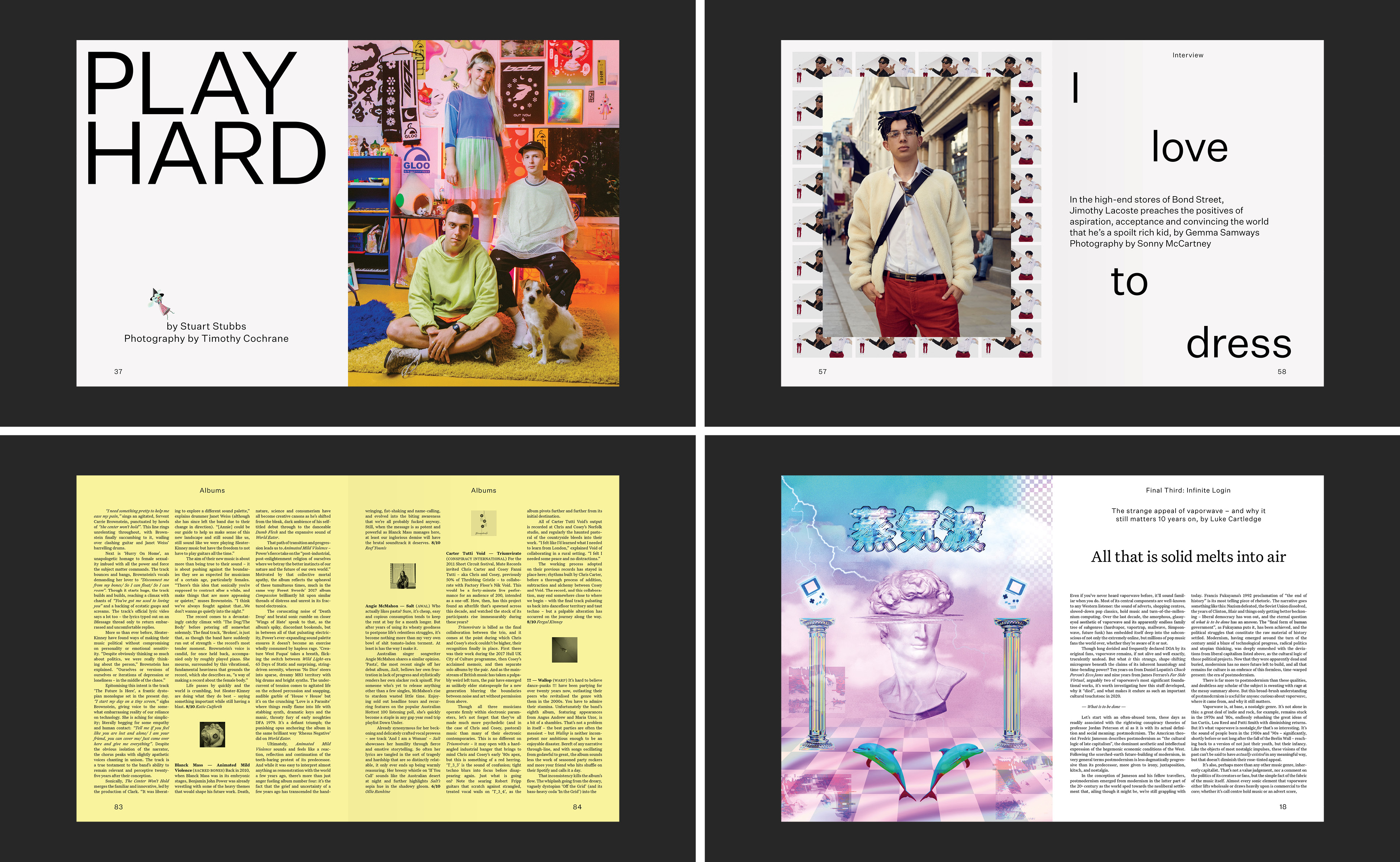 Loud And Quiet Magazine – design and layout for around 37 issues, between 2016 and 2021 Art director: Lee Belcher. Studio: B.A.M. London