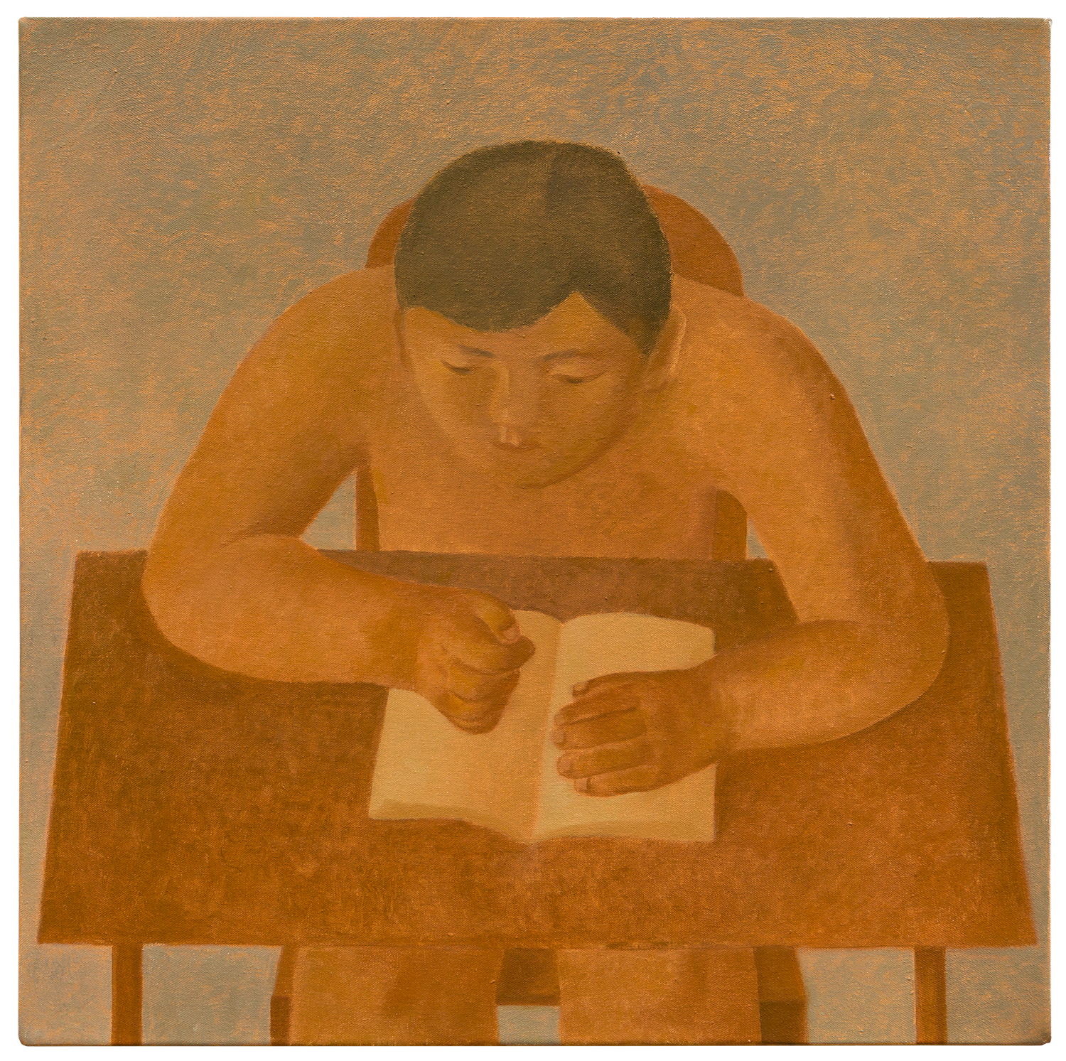 "Menino lendo", 2025, óleo sobre tela