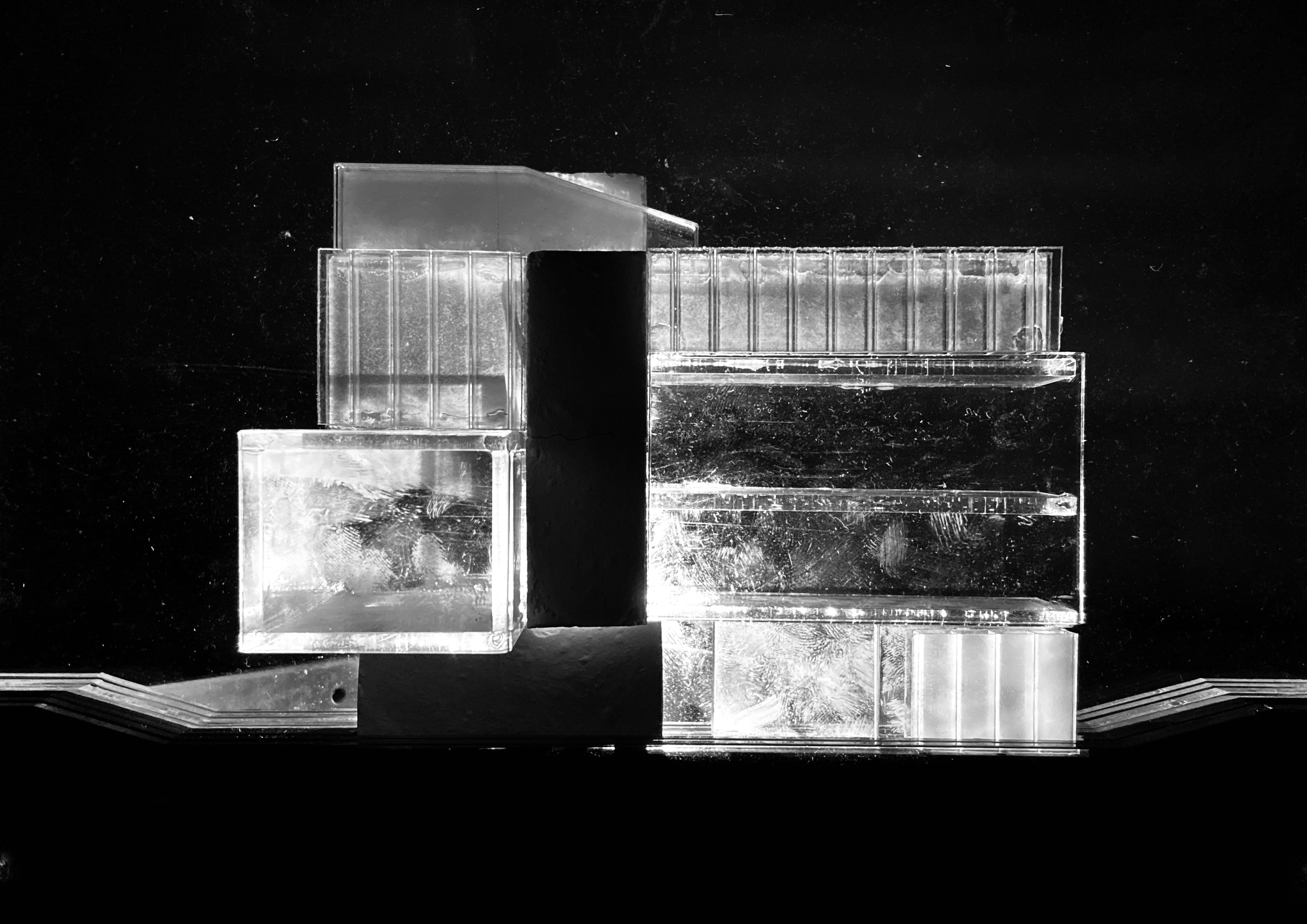 Light studies, through building facades, constructed as bas-reliefs