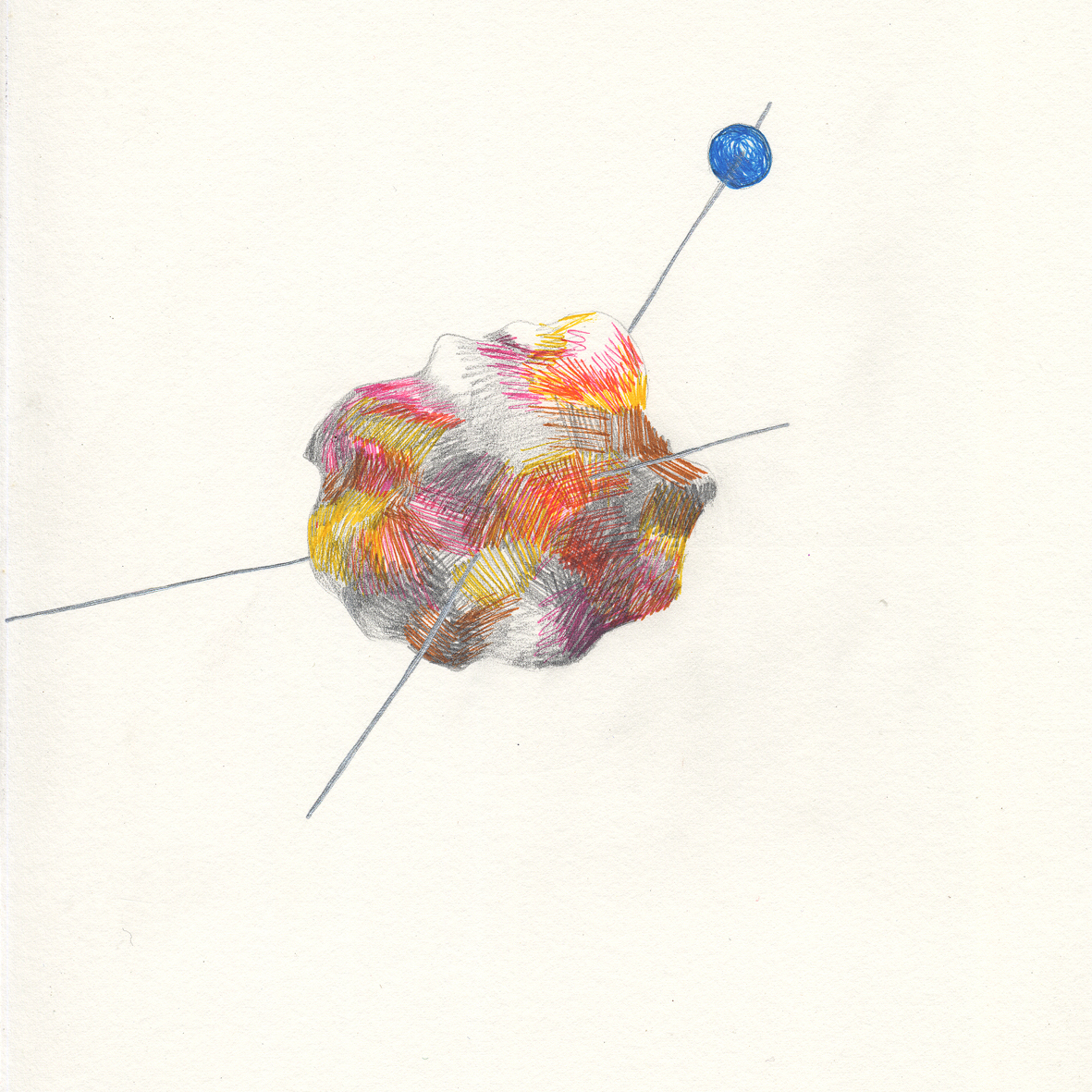 Satellite, 2009, pencil and pen on paper, 145x145mm.
