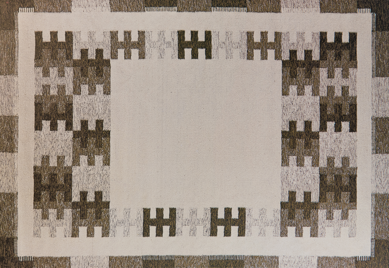 Handwoven wool rug. Serial production. 1980's