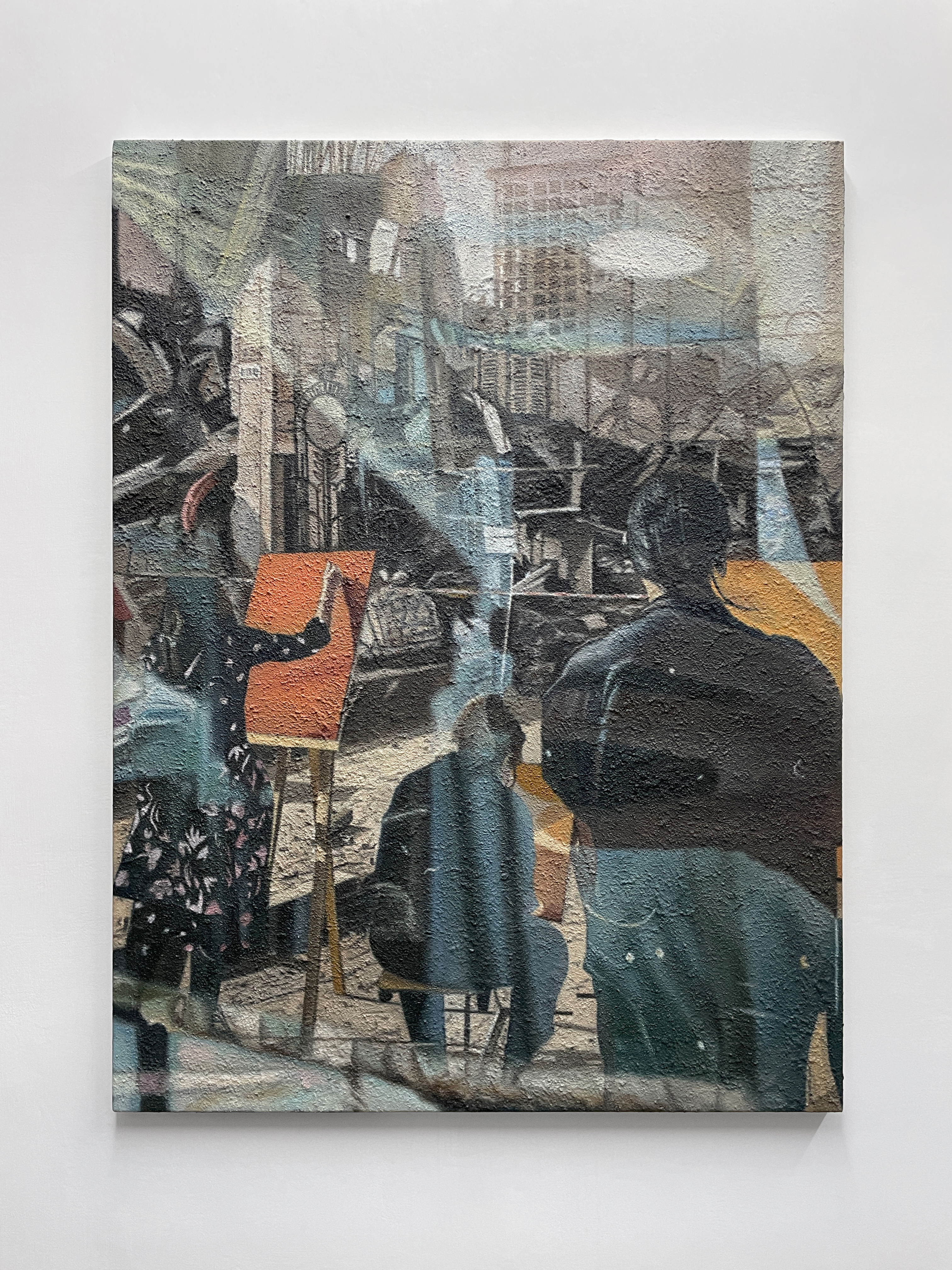 Students of the Mykhailo Boichuk Kyiv State Academy Painting Its RuinsSoil, sand, dust, acrylic, oil on canvas, 120x90 cm, 2025