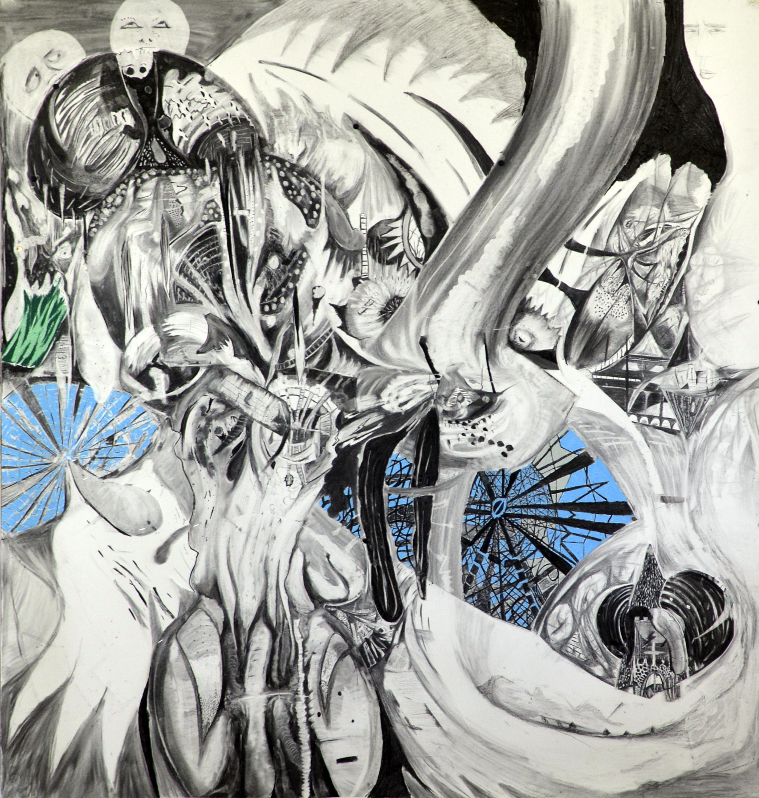 "Crzy Movement", 2023. Charcoal and Pastel on paper, 150 x 145 cm