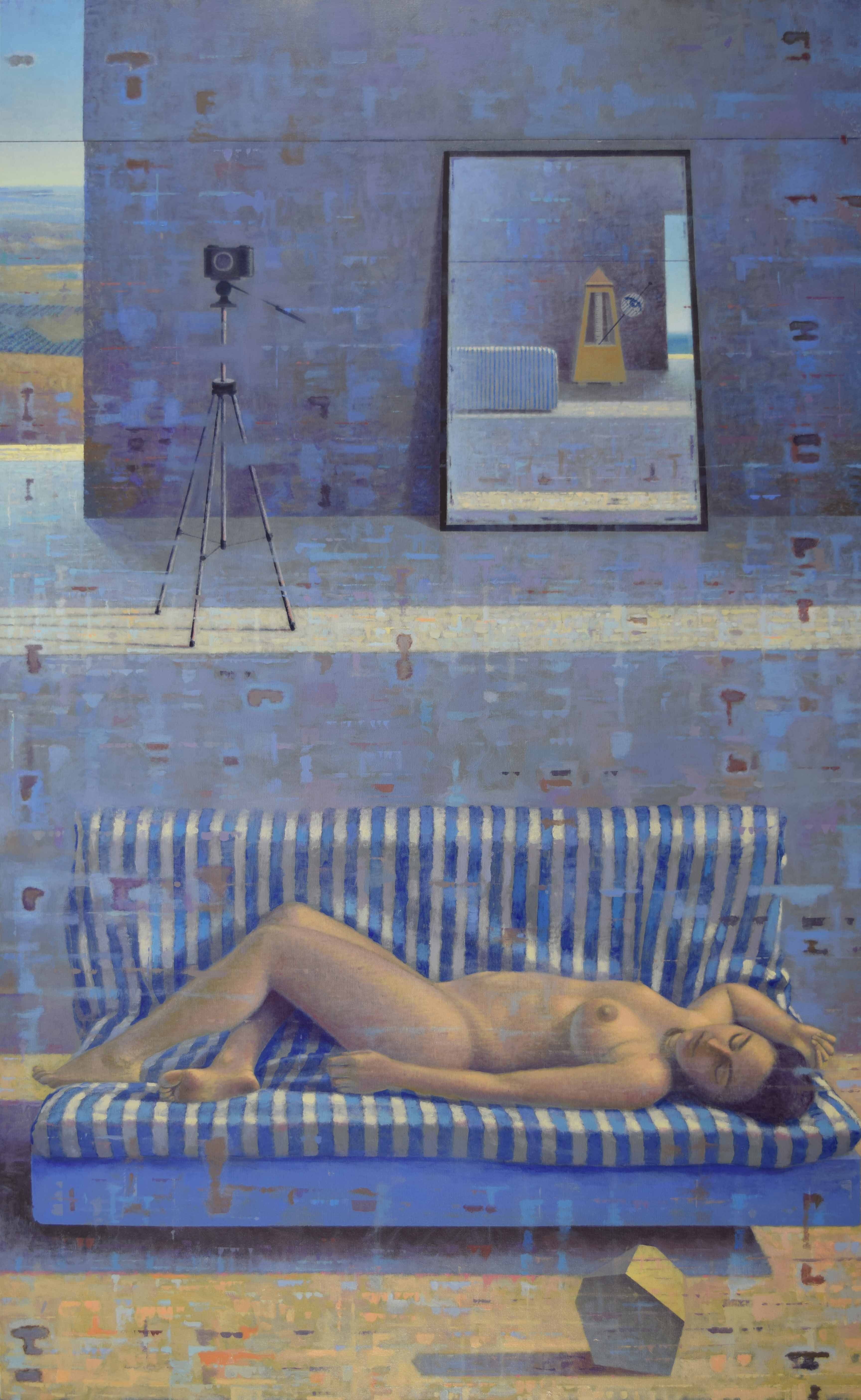 Omaggio a Man Ray (Nudo sul divano), 2014, olio su tela, 160 x 100 cm