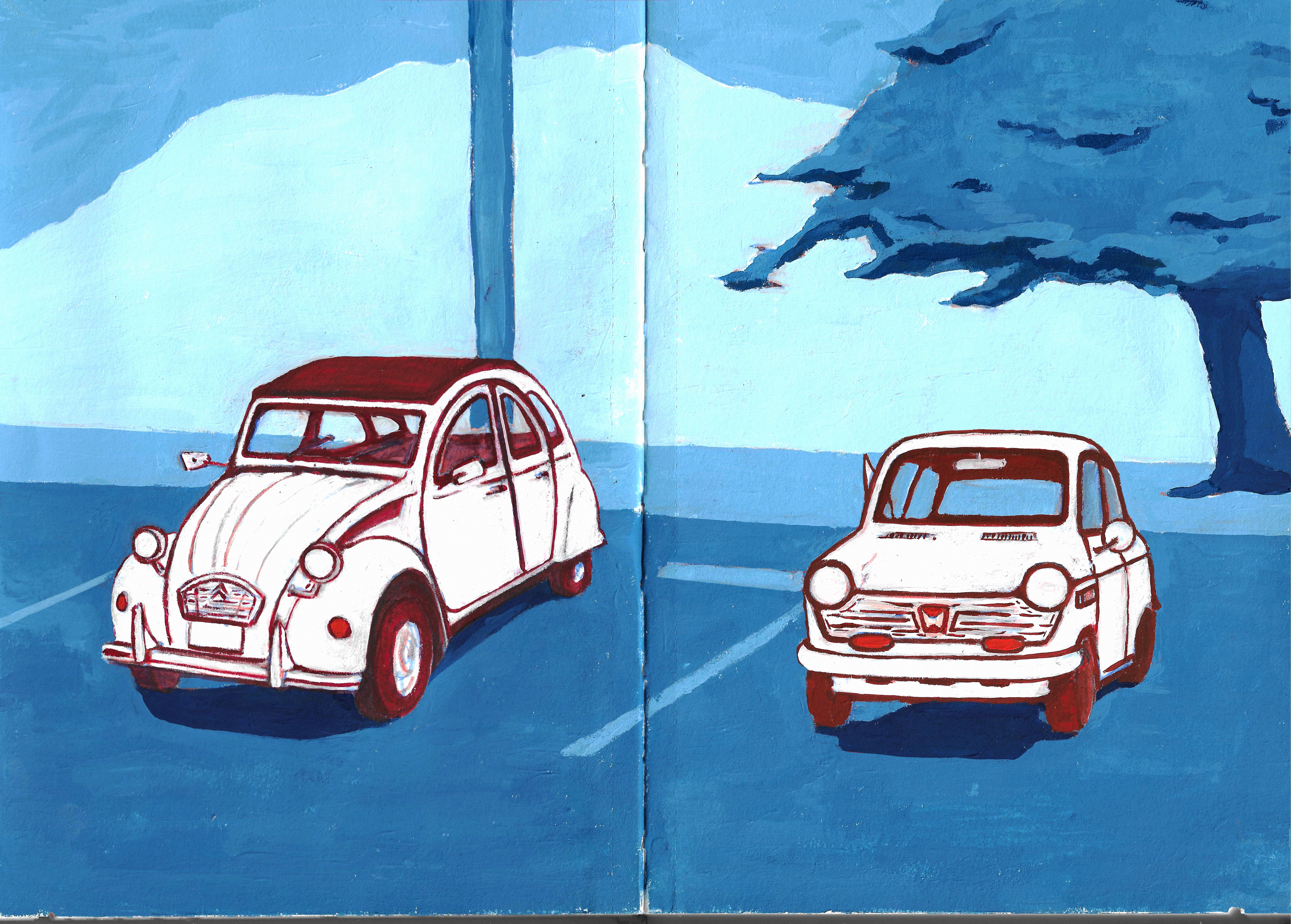 Cars & Coffee; Gouache