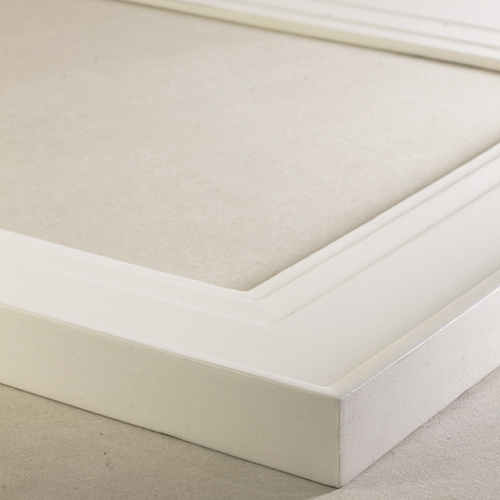 Semi matte white. Titanium white casein on gesso w/ semi matte varnish. Finish # FW-2