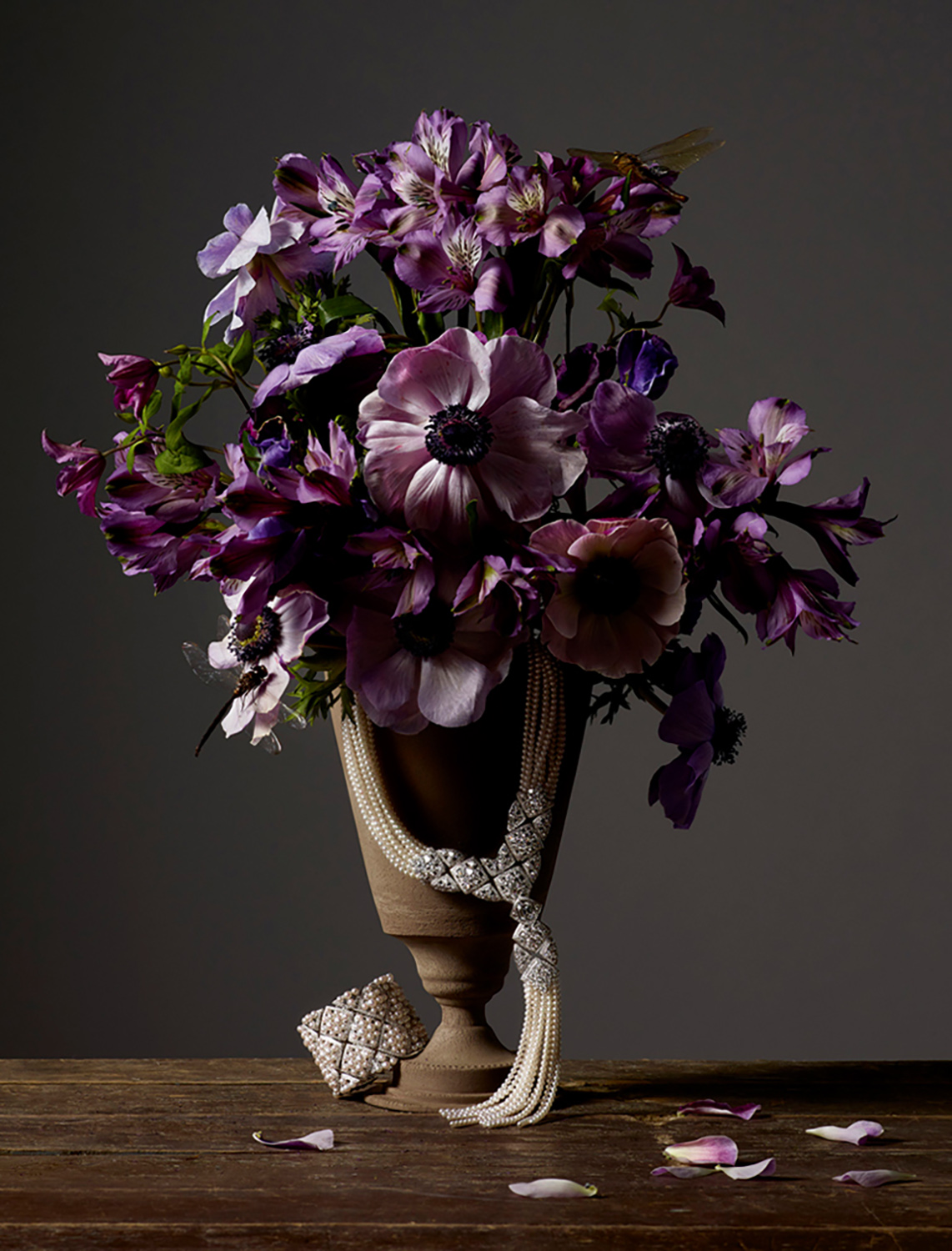 KMA photographer Isabelle Bonjean shoots photograph of purple flowers and diamond jewelry for Citizen K
