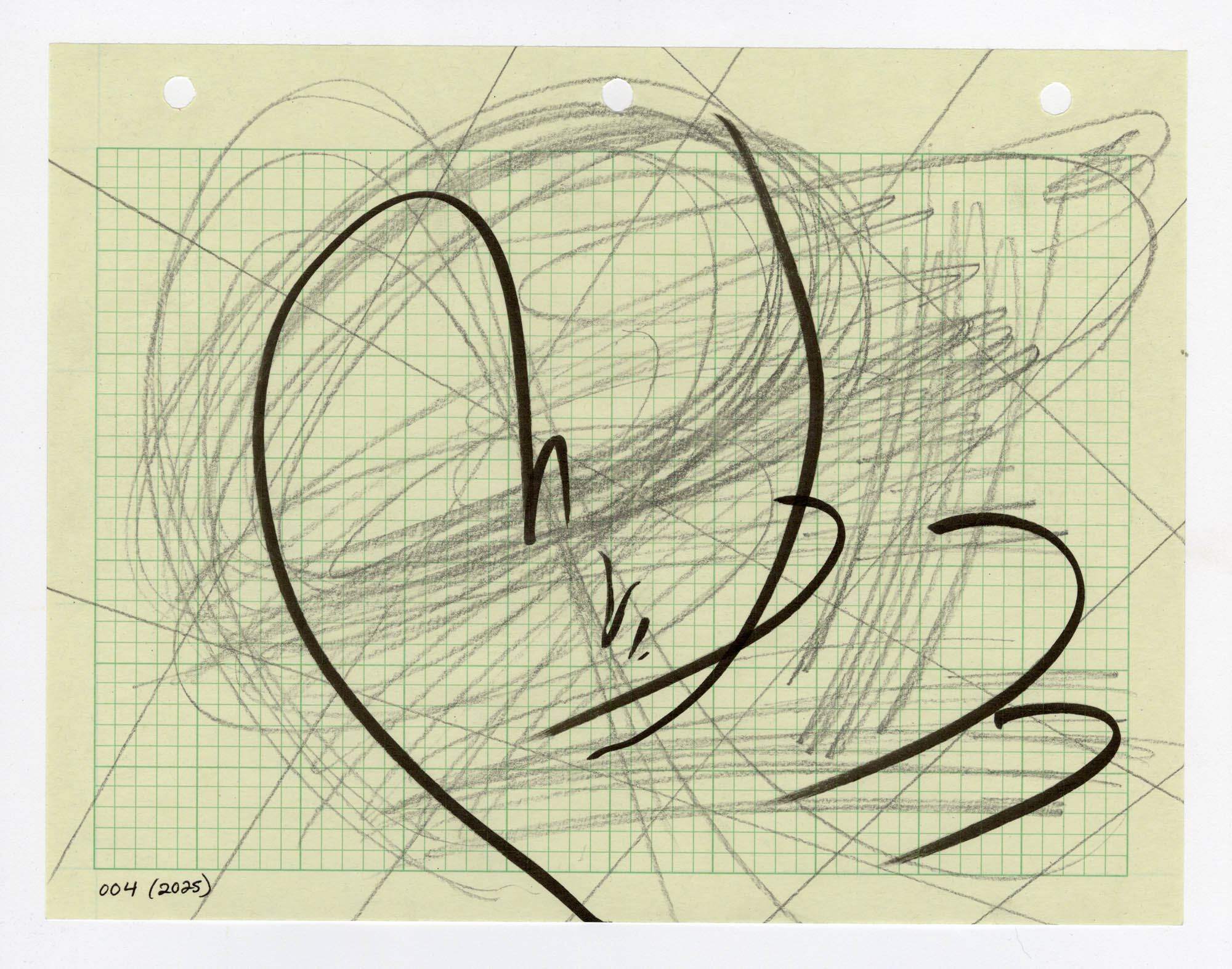 004. 2025. Graphite and marker on graph paper. 11" by 8.5"