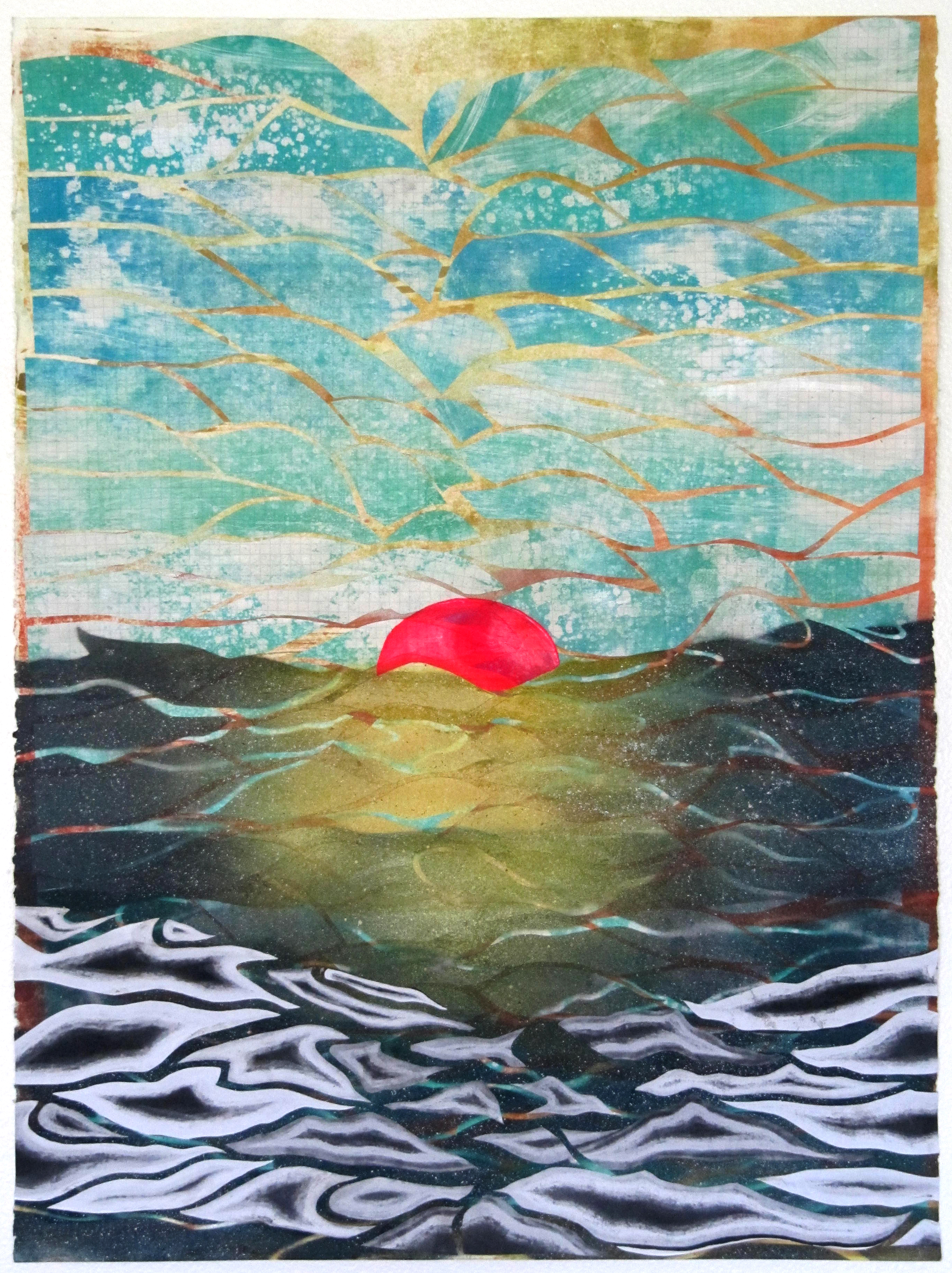 Setting Rise, 30 x 22 inches, acrylic and monotype chine-collé on BFK paper