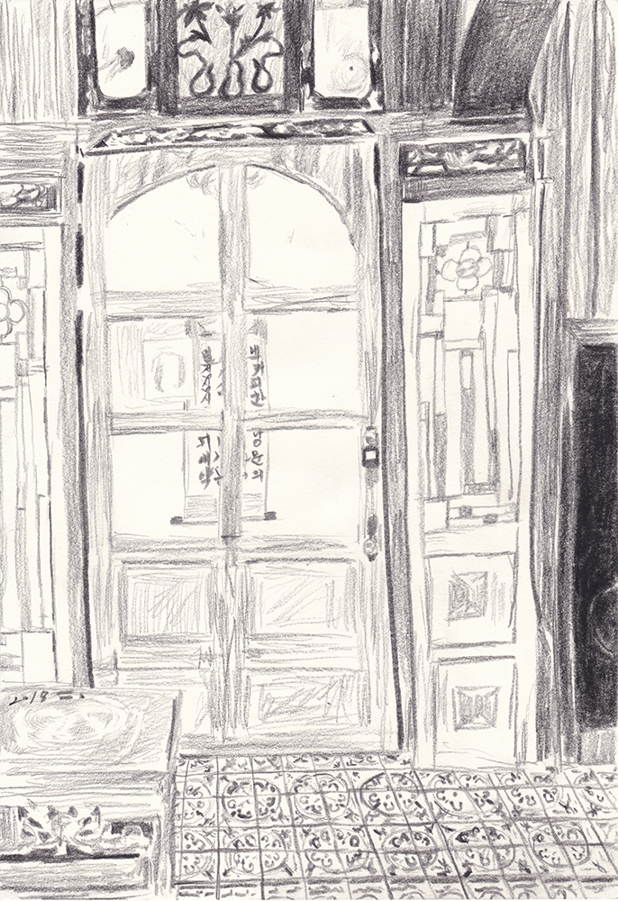 을지로 카페에서, 2018, pencil on paper, 29.7*21(cm)