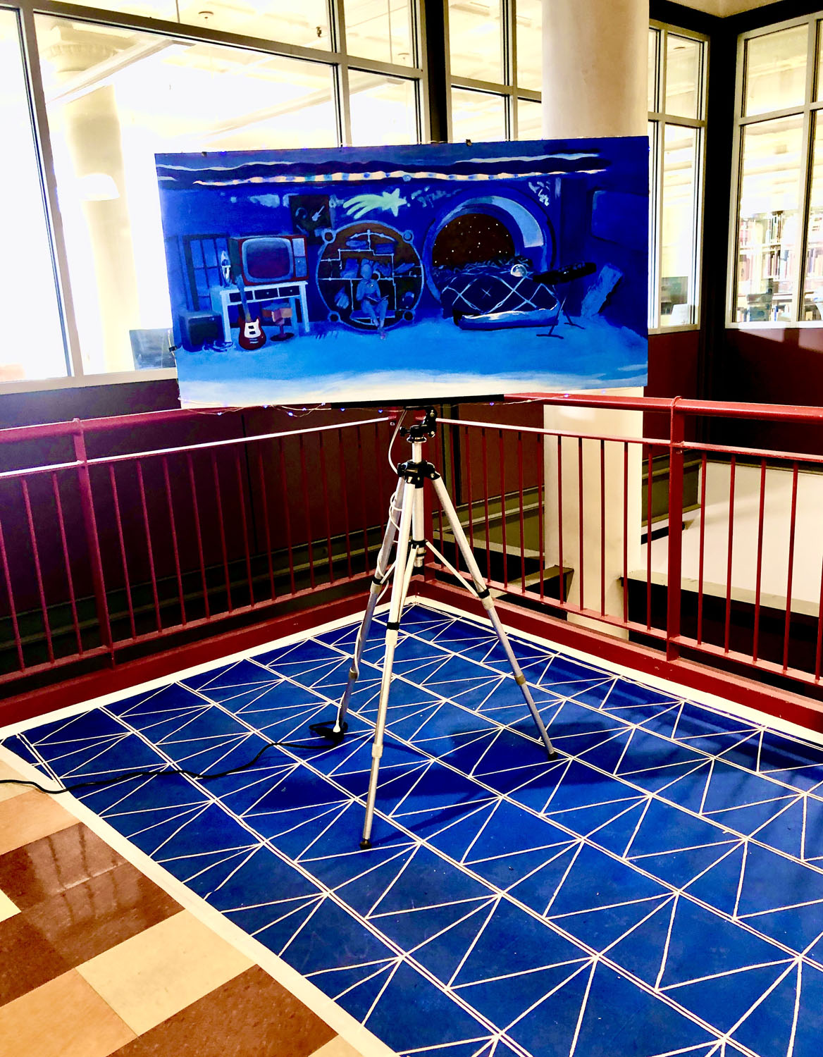 Contact; ContactOil on Panel, Found Material, Electricity, Audio, 24&rdquo; x 48&rdquo; Panel on 48&rdquo; Stand, 2022