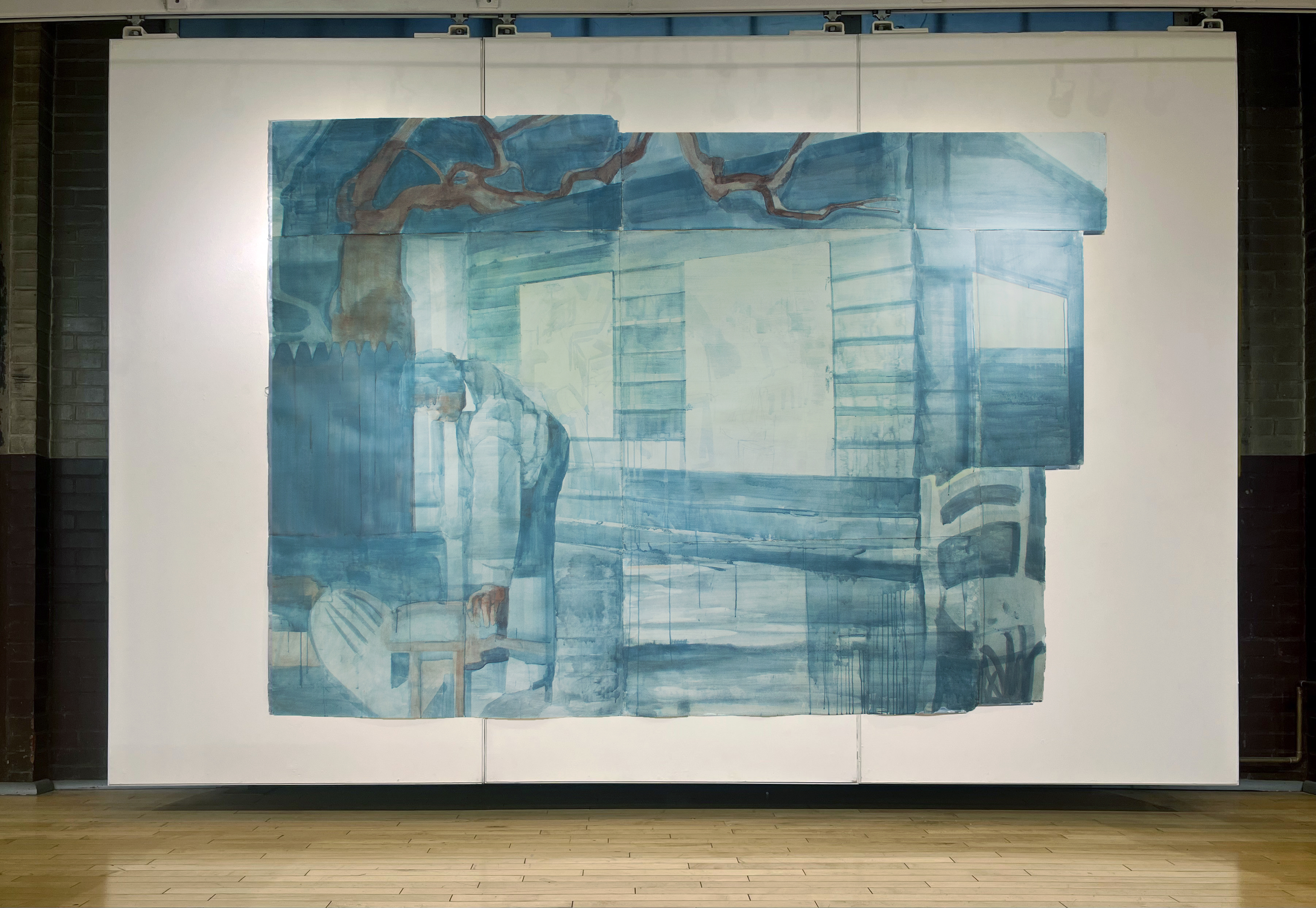 Before the Crash, handmade acrylic on paper collage, 76” x 103”, 2025