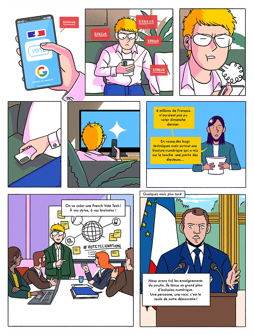 What if Google ran the elections? 2 pages short comics for Novethic, 2022
