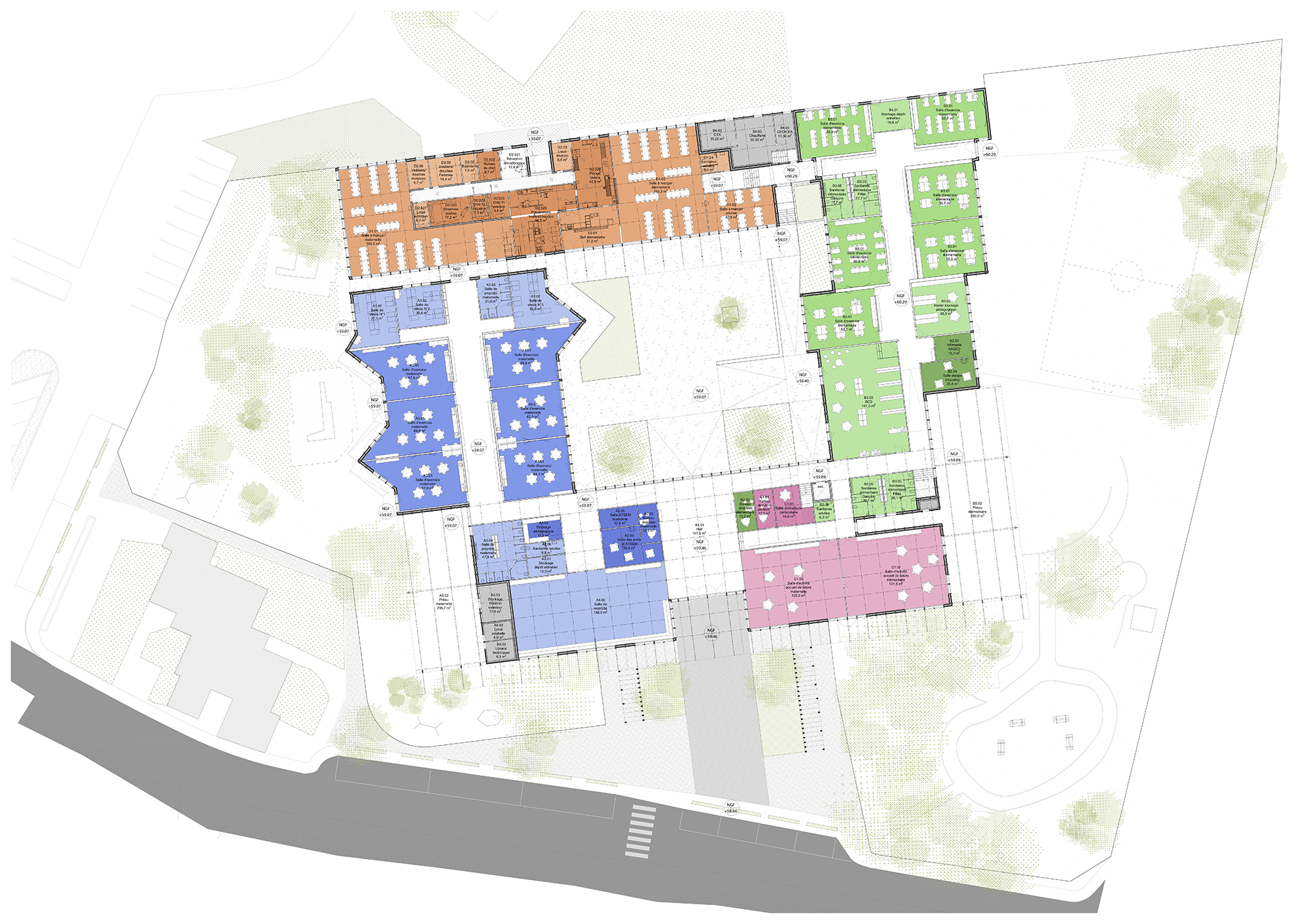 Plan du rez-de-chaussée et des espaces extérieurs