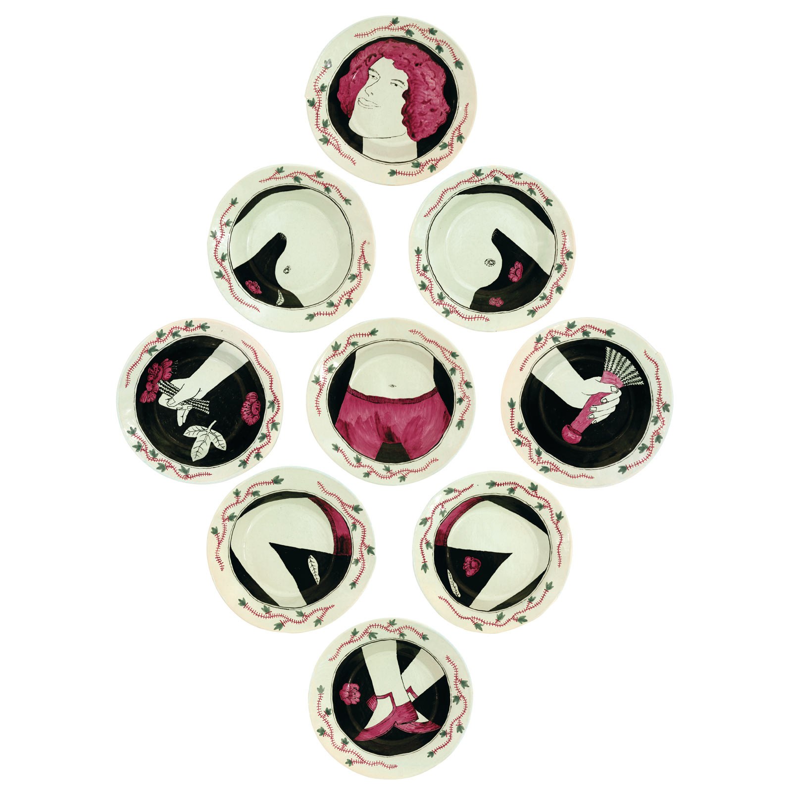 Girl in 9 parts, 21.9.2006Glazed ceramics stonewareDiameter 26cm each