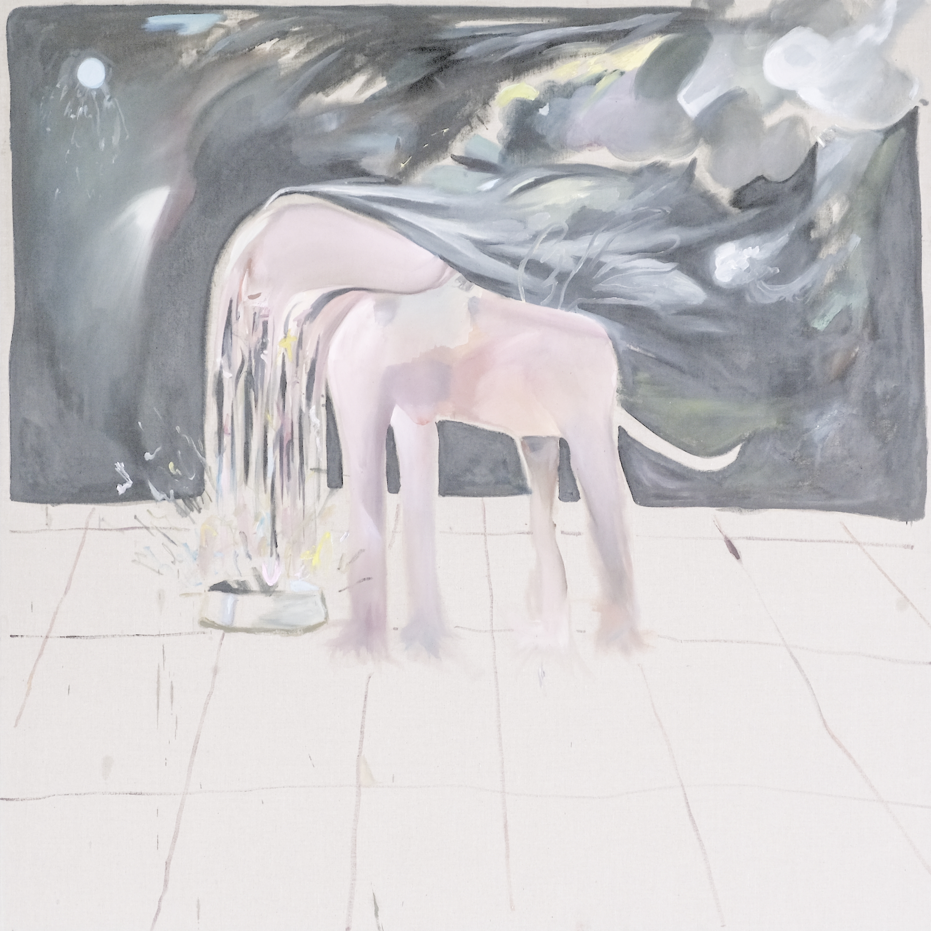 You and your dog, oil on linen, 150 x 150 cm, 2022