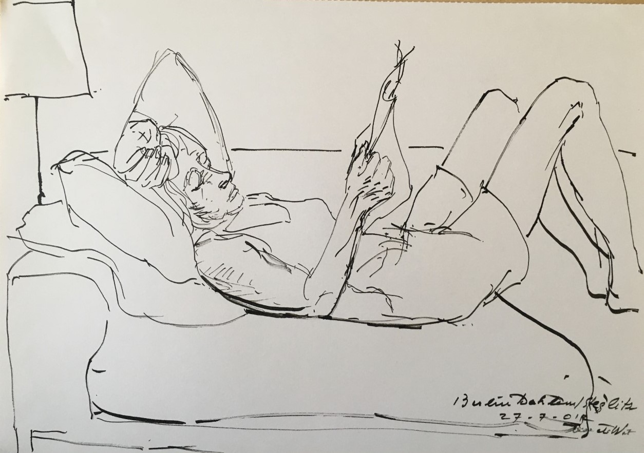 Lieneke lezend 2012 - Indian ink 31x40 cm