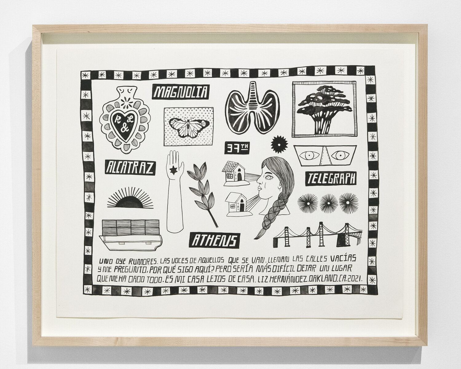 "Se oyen rumores", ink on paper, 24" x 29.5", 2021