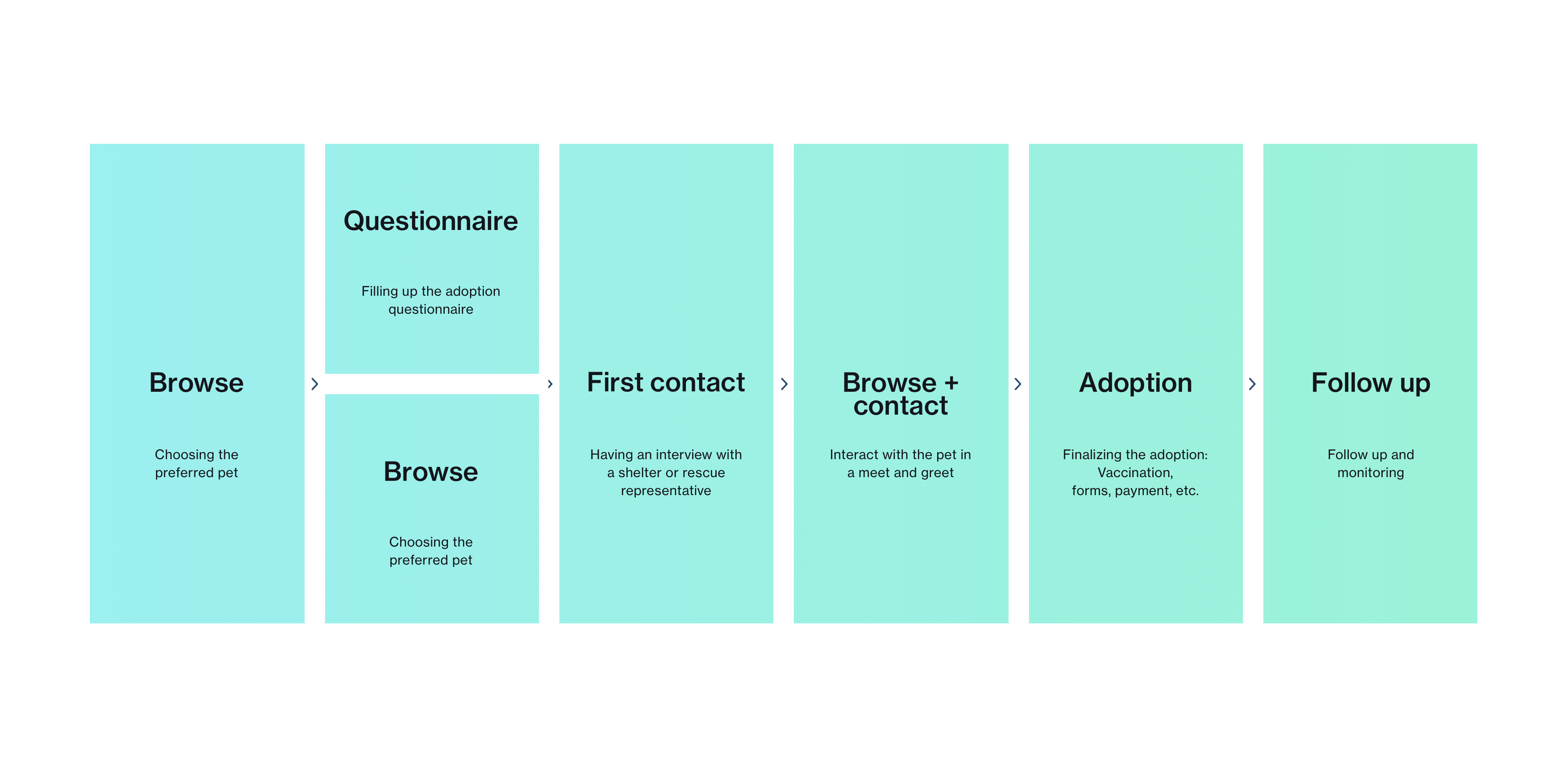 App flow foundation, based on the adoption process mapping.