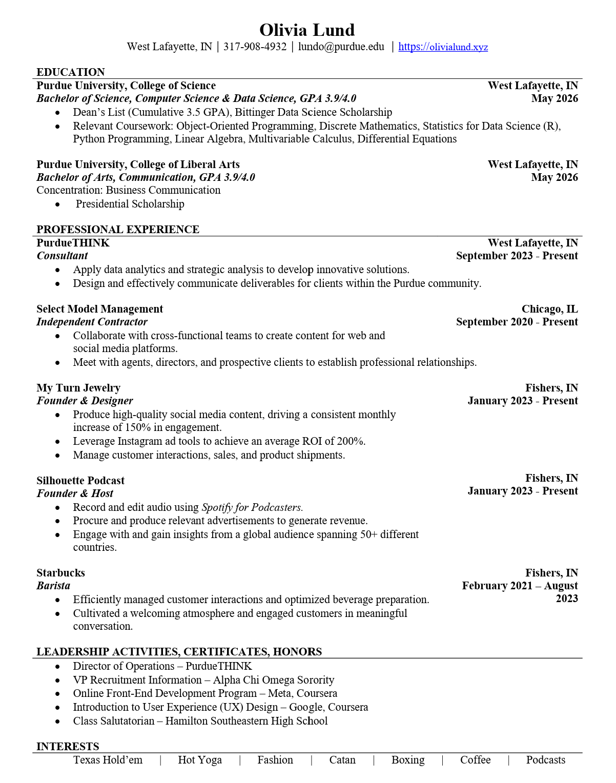 Resume — Olivia Lund