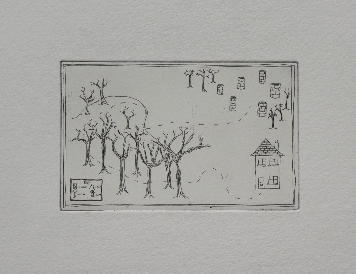 Alternative Route 2019. Etching on Hahnemühle paper. 10 x 6.5 cm.