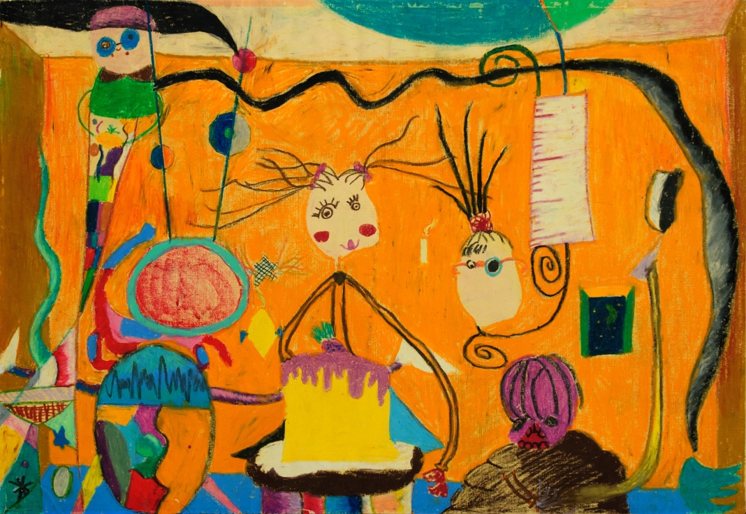 A Birthday Party / crayon on colored paper / 42* 29.7(cm) / 2005 (age 11)